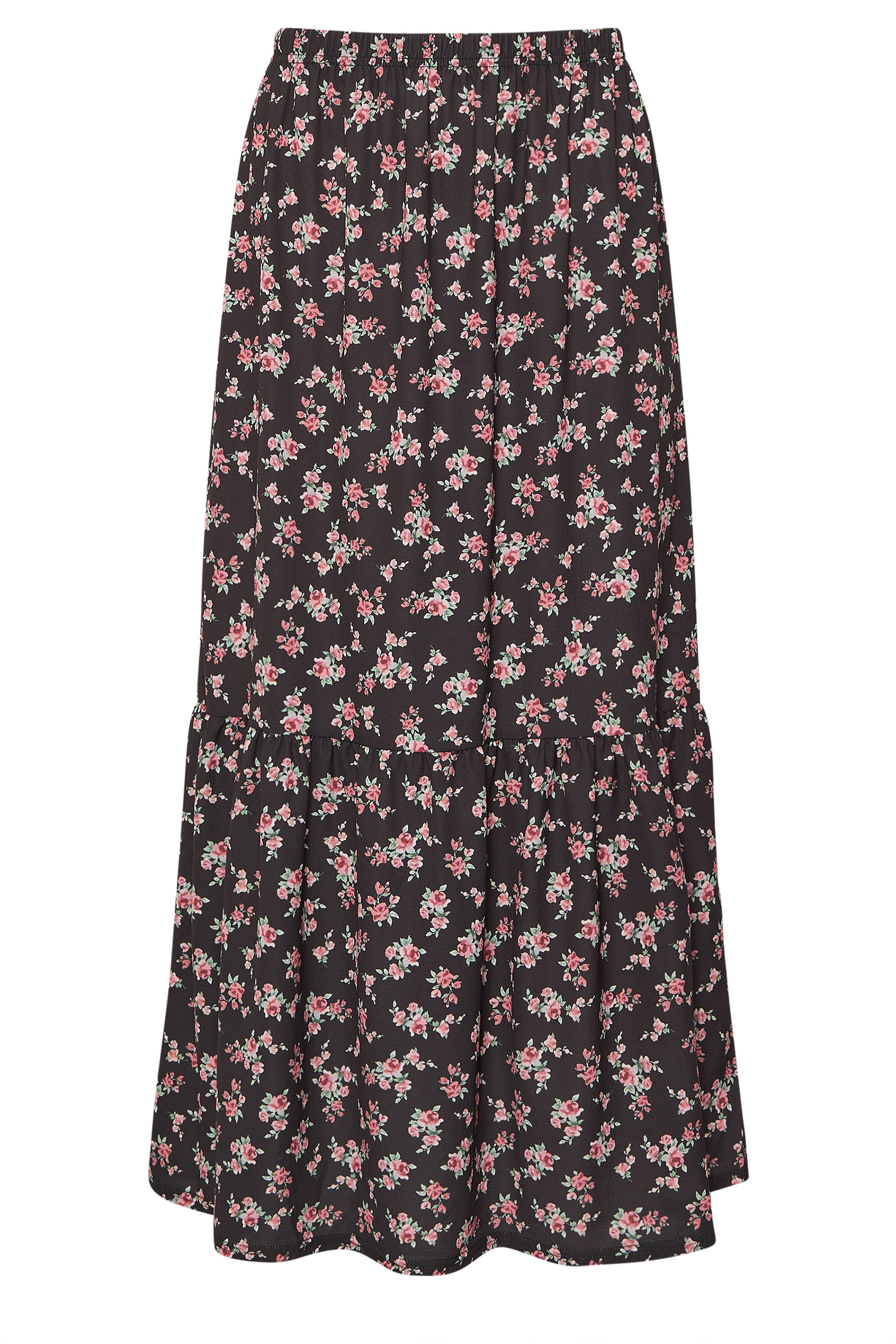 PixieGirl Petite Women's Black Ditsy Floral Tiered Maxi Skirt | PixieGirl 5