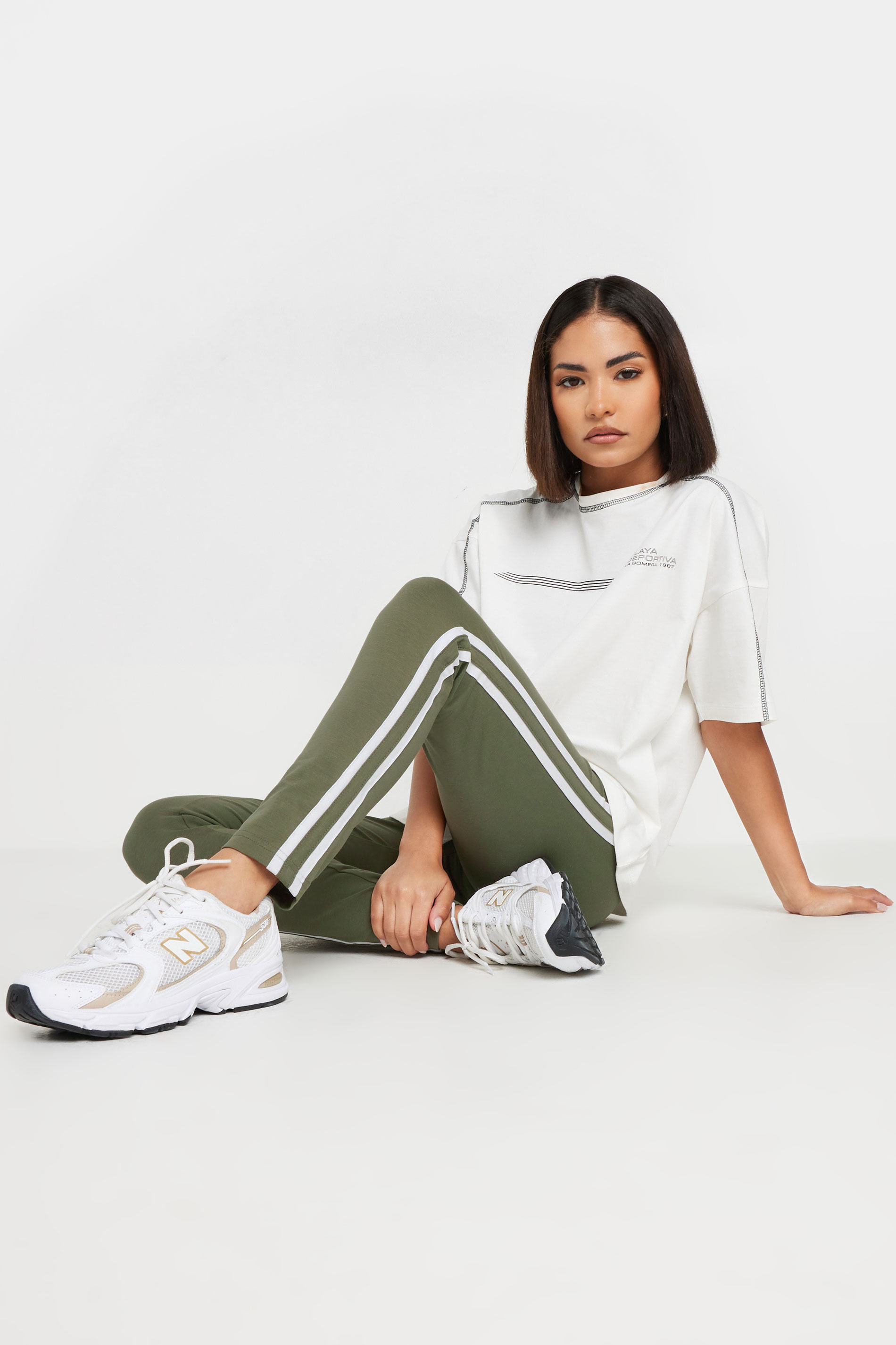 PixieGirl Khaki Green Side Stripe Leggings | PixieGirl 1