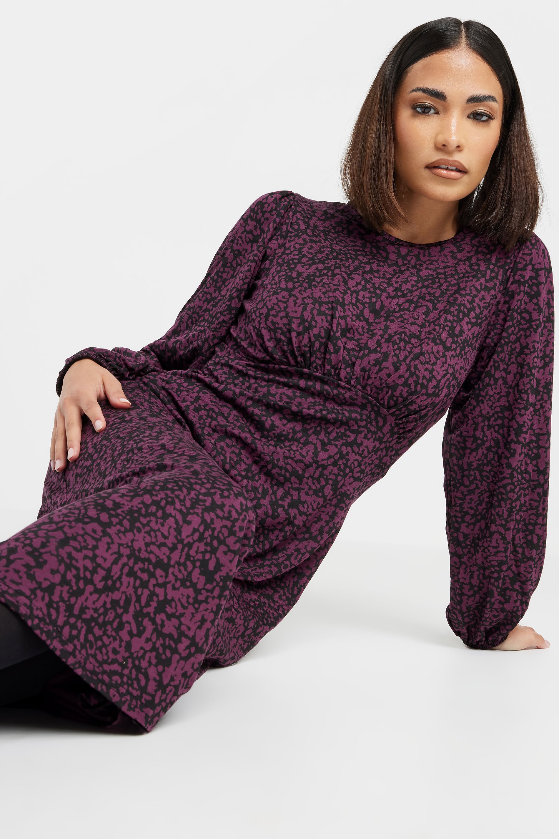 PixieGirl Petite Women's Burgundy Red Abstract Print Smock Dress | PixieGirl 2