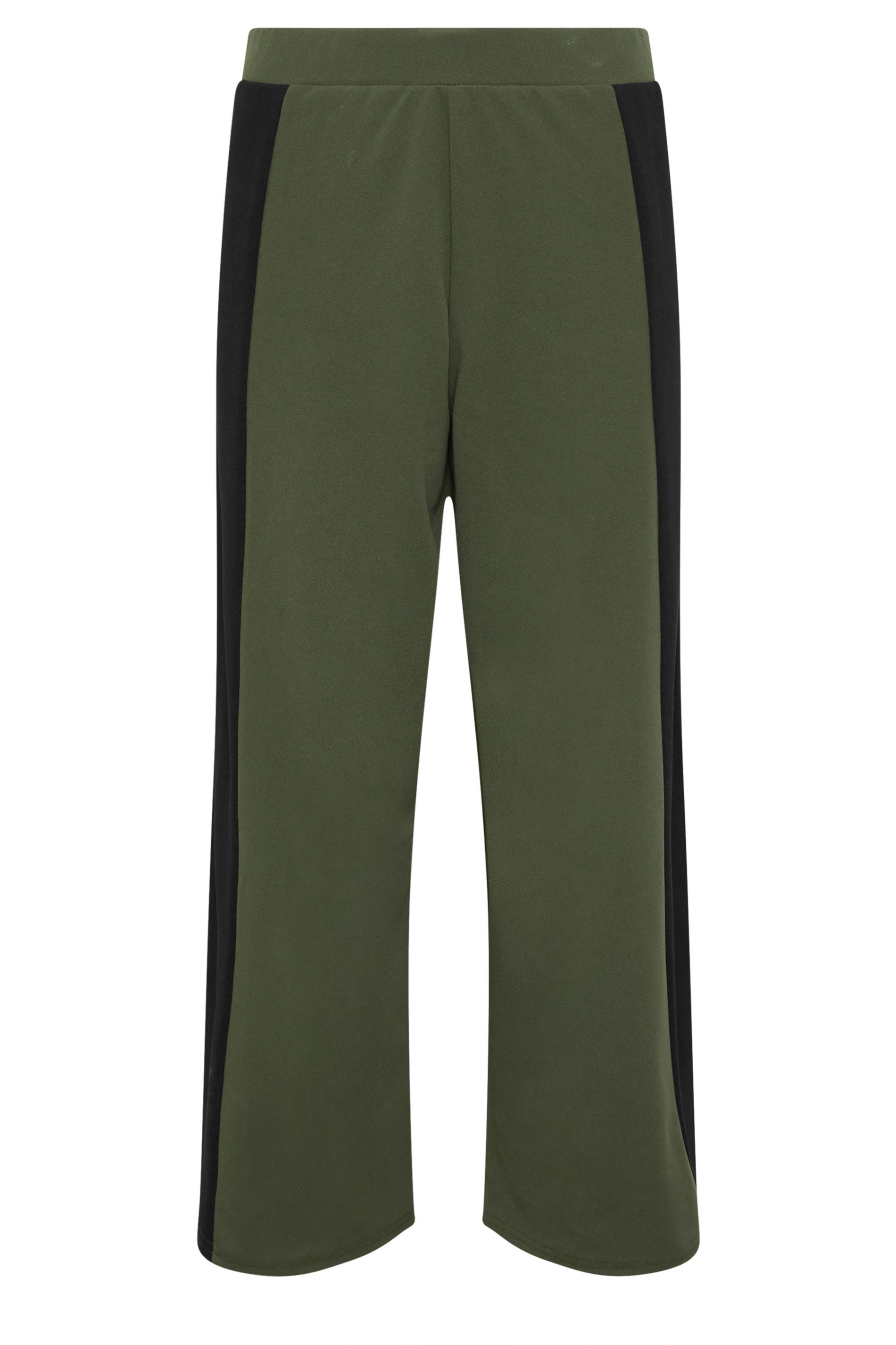 PixieGirl Petite Women's Khaki Green Side Panel Wide Leg Trousers | PixieGirl 5
