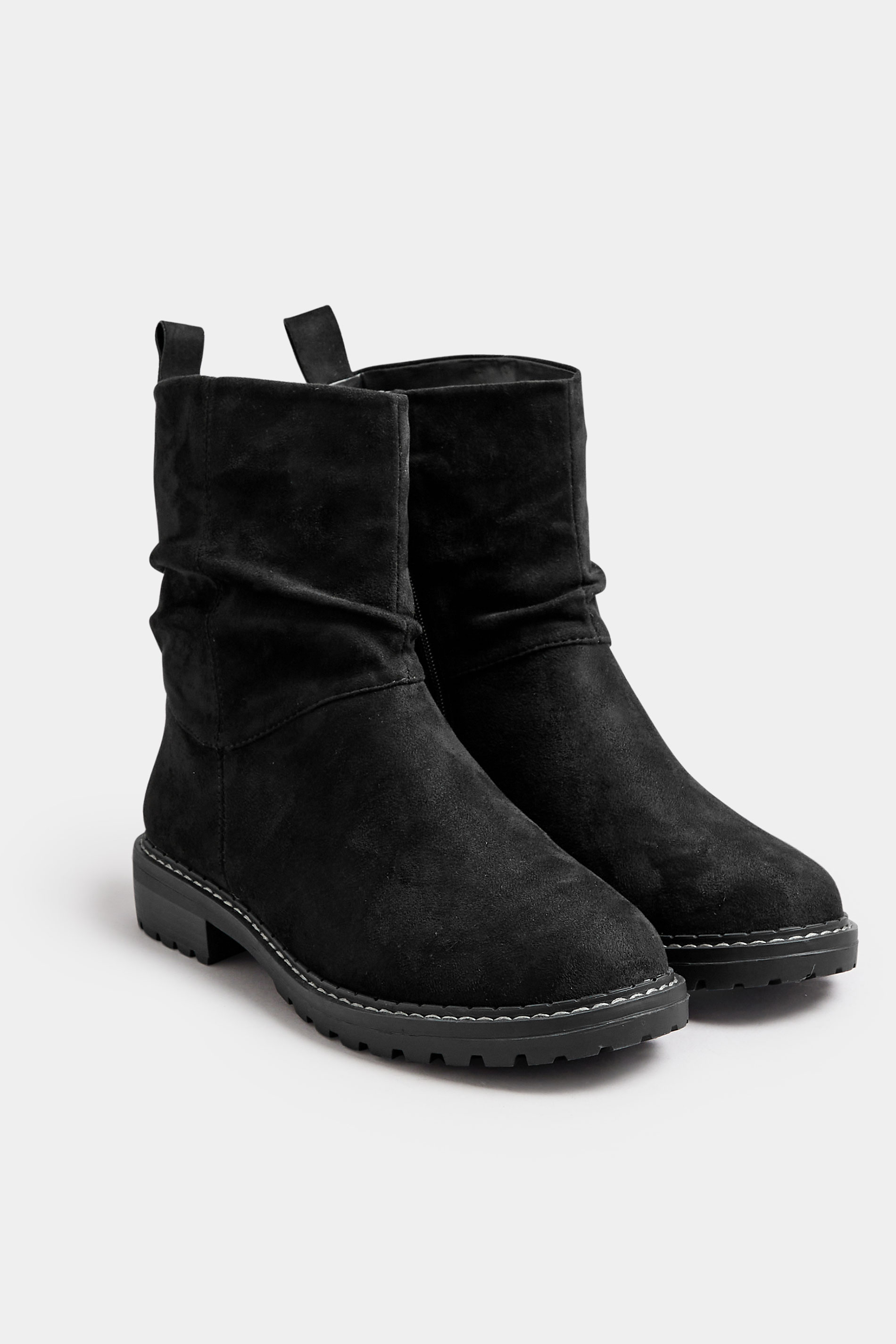 Black Faux Suede Slouch Boots In Extra Wide EEE Fit | Yours Clothing  2