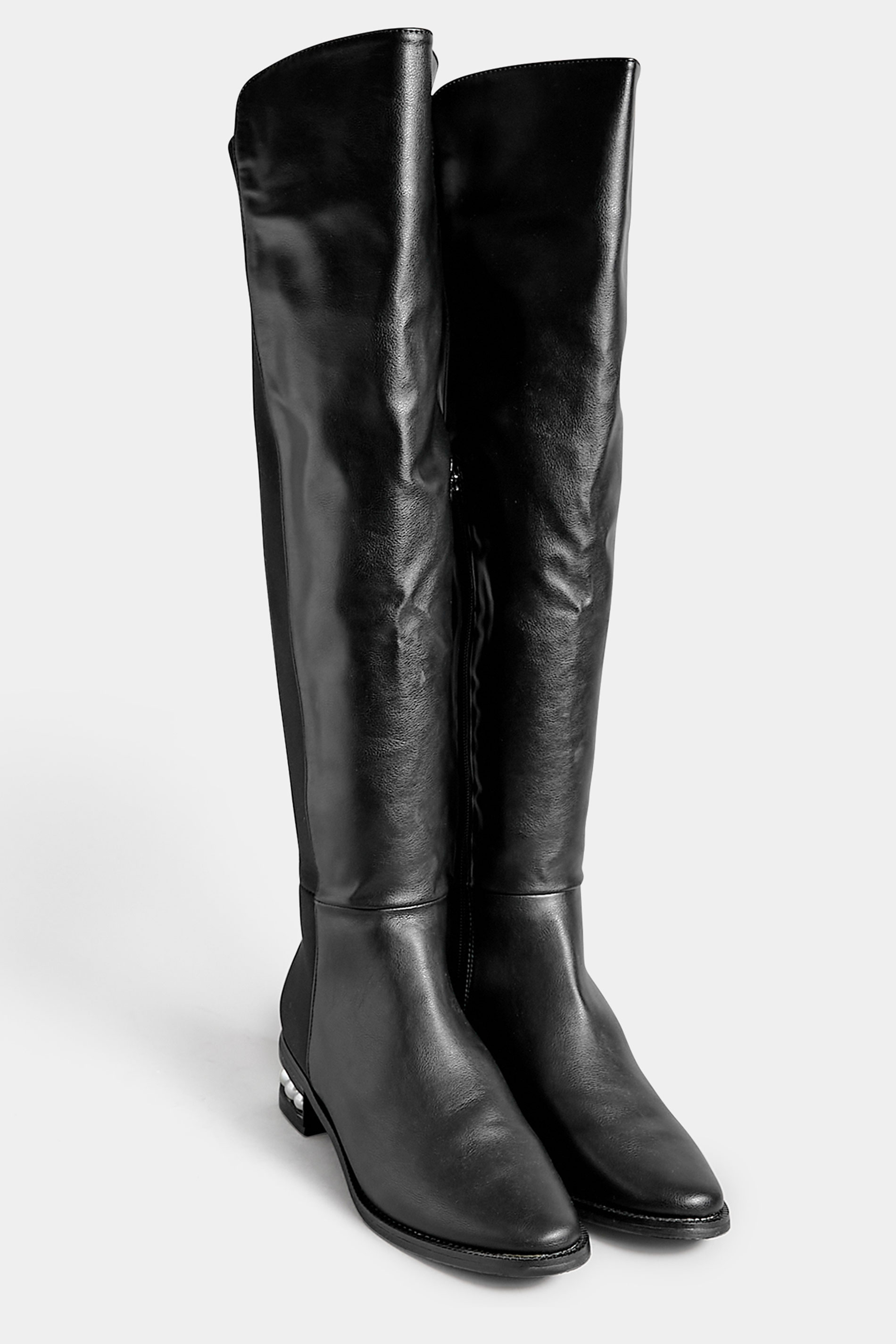 PixieGirl Black Over The Knee Pearl Boots In Standard Fit | PixieGirl 2