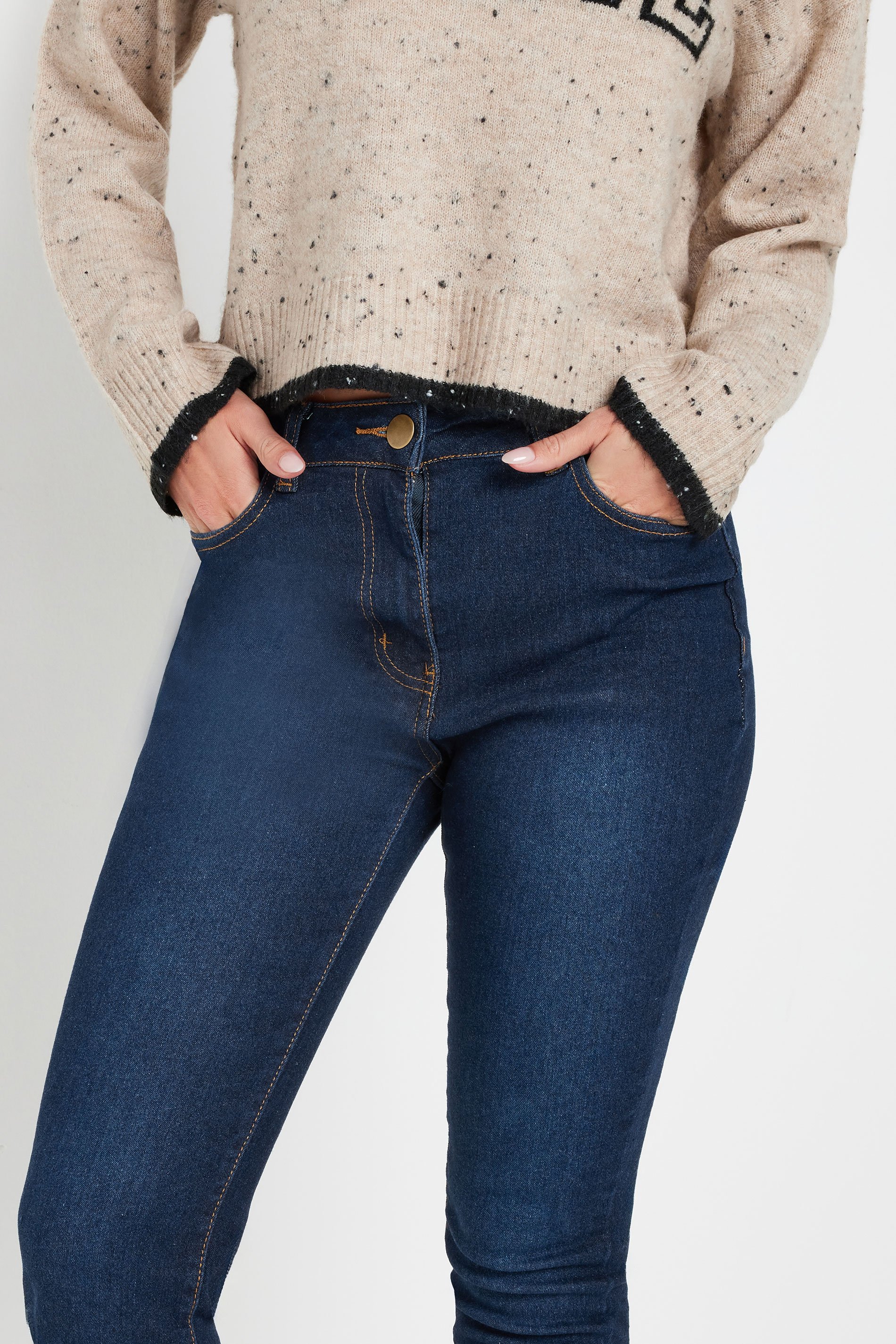 PixieGirl Petite Women's Dark Blue Stretch  Turn Up Straight Leg Jeans | PixieGirl 4