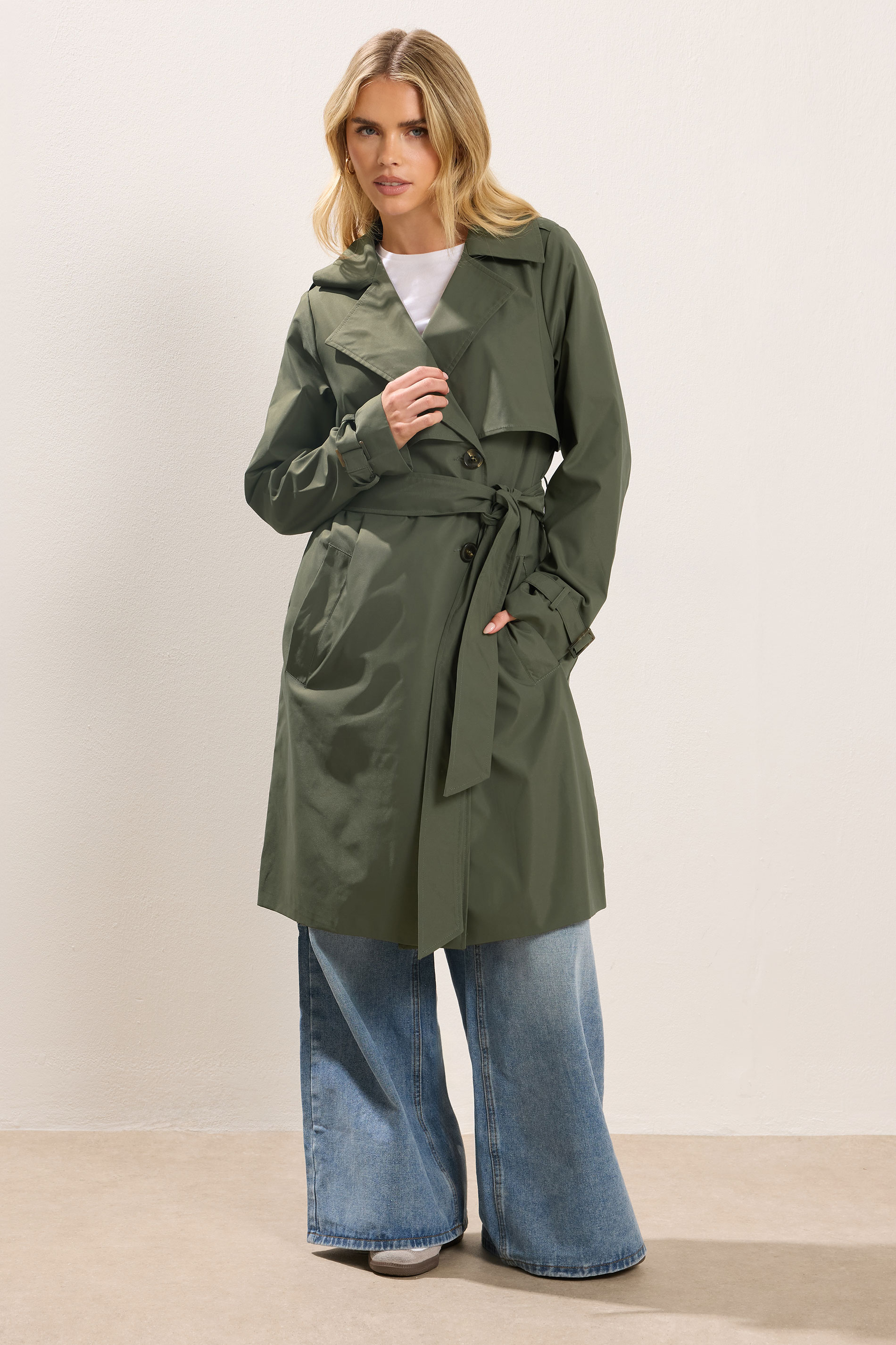 PixieGirl Petite Women's Khaki Green Trench Coat | PixieGirl 2
