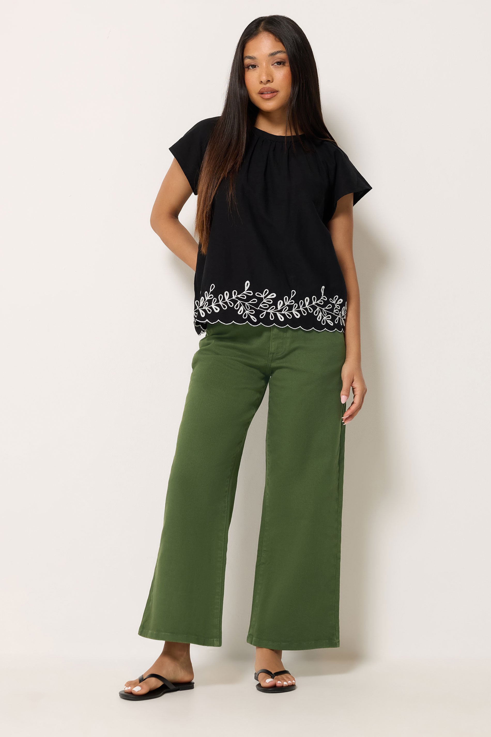 M&Co Petite Khaki Green Wide Leg Jeans | M&Co 3