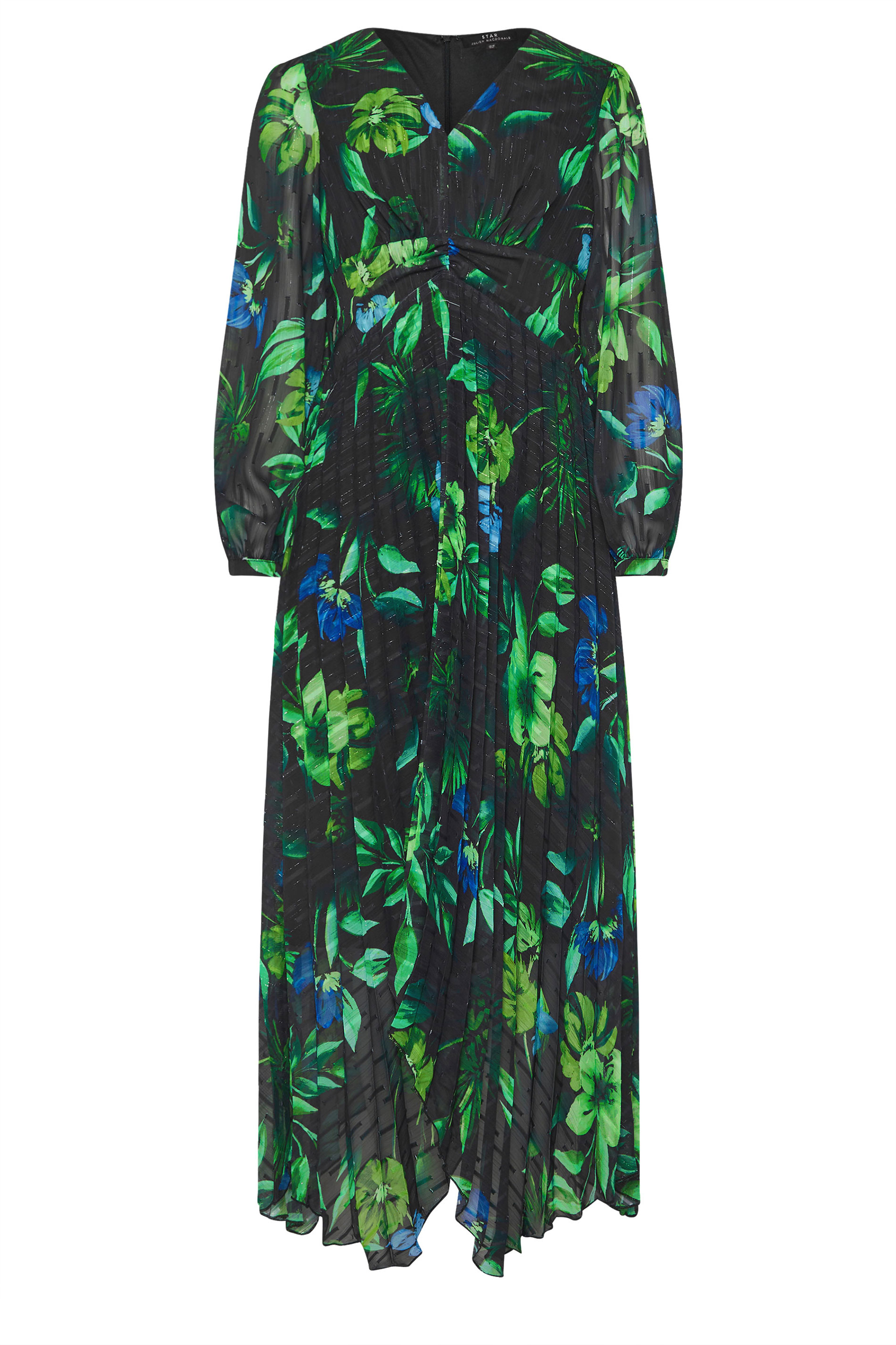 STAR Black & Green Leaf Print Pleated Dress | STAR x JM 8