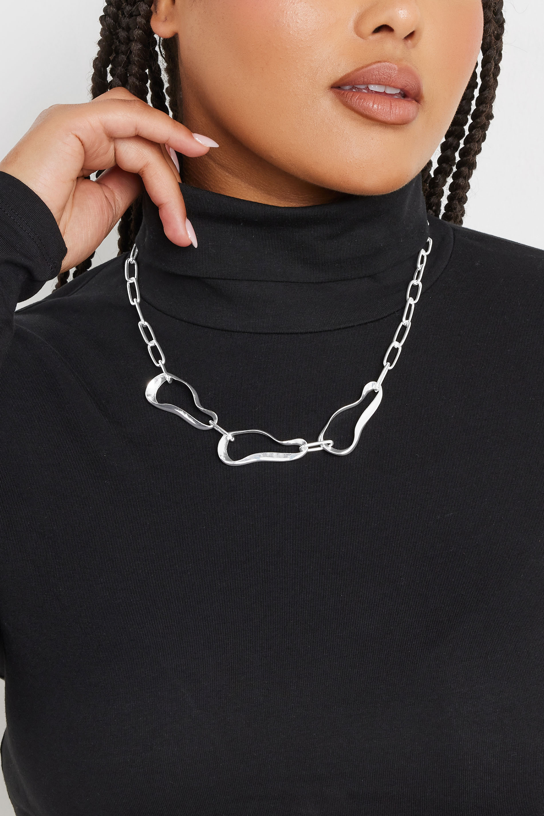 Silver Tone Molten Chain Link Necklace | Yours Clothing  1