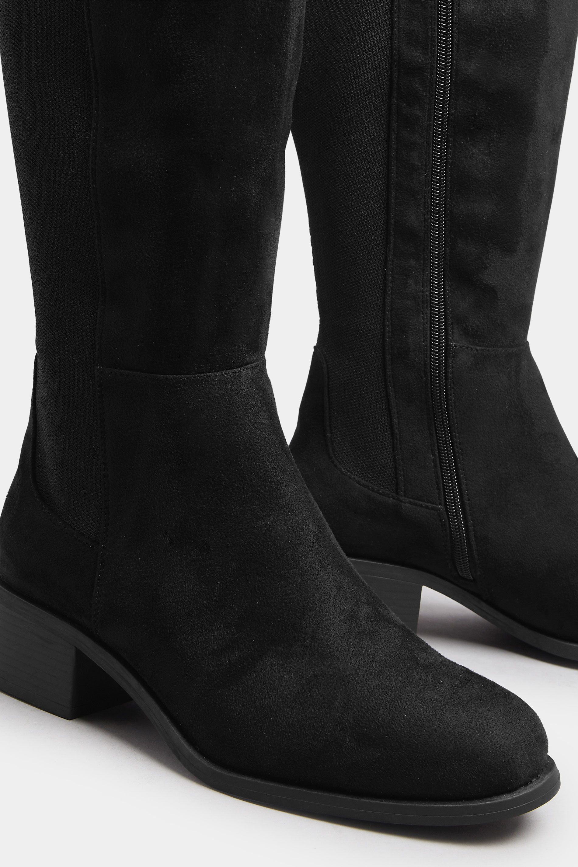 Black Faux Suede Elasticated Knee High Boots In Extra Wide EEE Fit | Yours Clothing 5