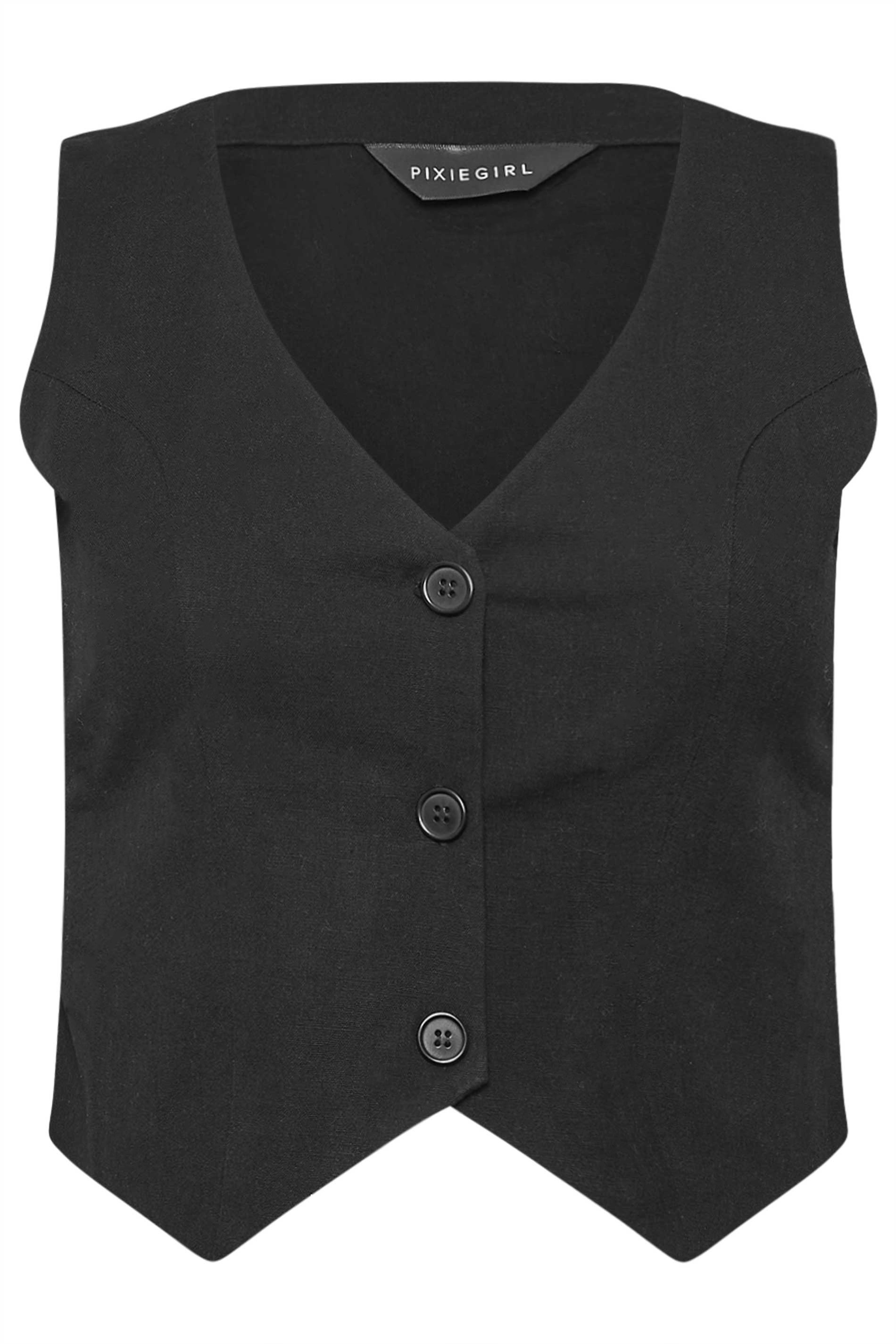 PixieGirl Petite Womens Black Linen Waistcoat | PixieGirl 8