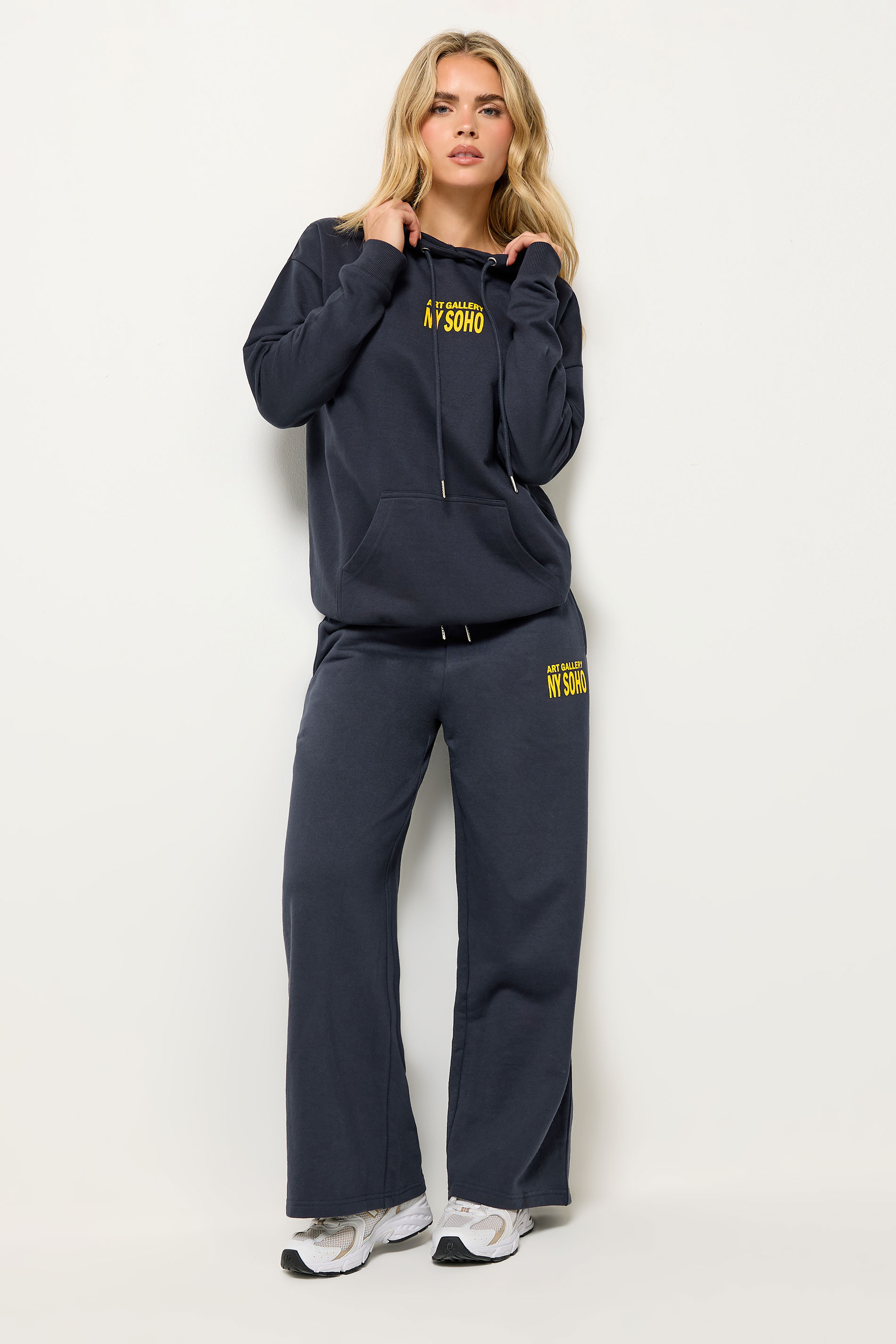 PixieGirl Petite Women's Blue 'NY Soho' Slogan Wide Leg Joggers | PixieGirl  1