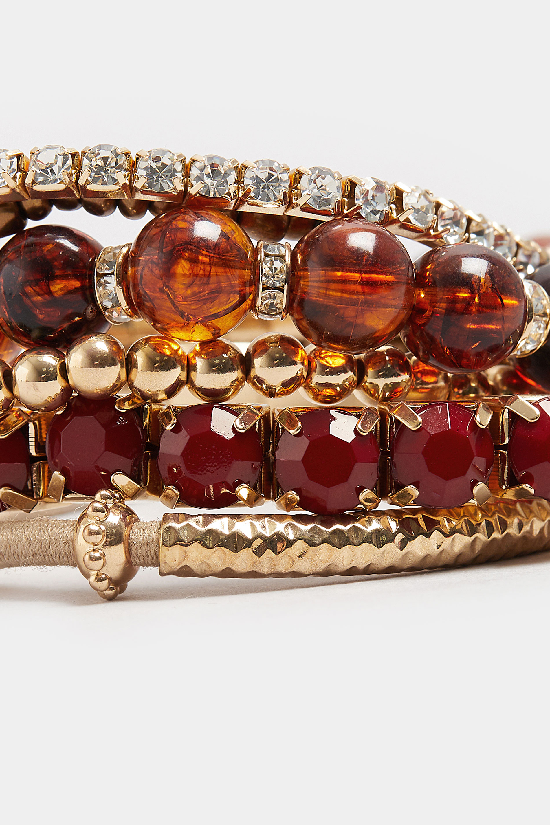 8 PACK Gold Tone Beaded Stretch Charm Bracelets | Yours Clothing 3