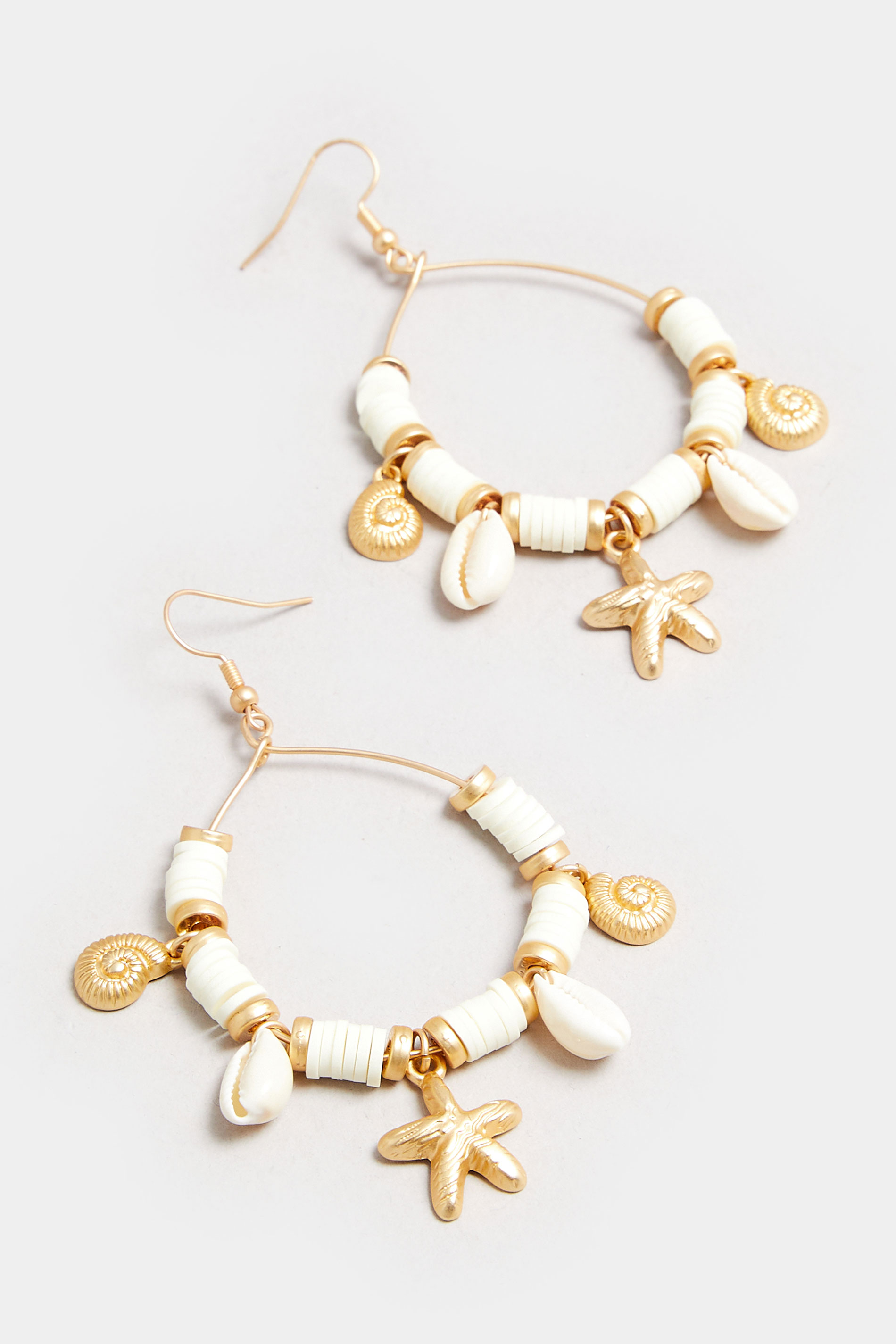 Gold Tone Beaded Shell Hoop Earrings | Yours Clothing 3