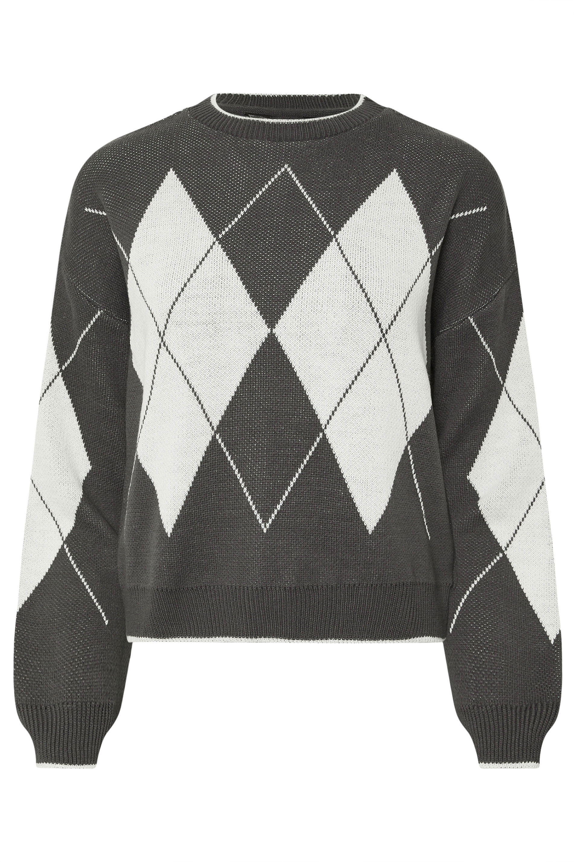 PixieGirl Petite Women's Grey Knitted Argyle Jumper | PixieGirl 5