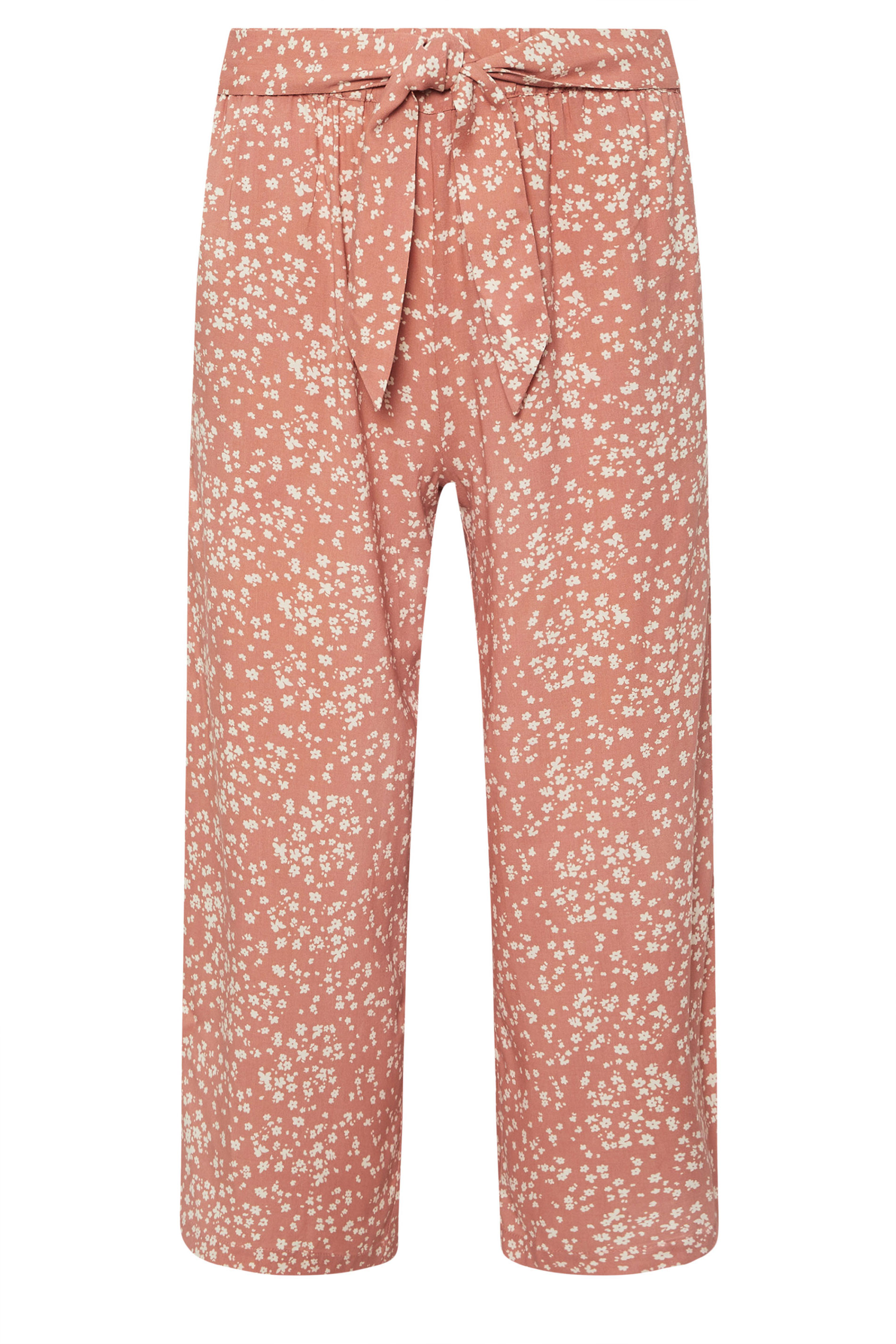 PixieGirl Petite Women's Coral Pink Ditsy Floral Cropped Trousers | PixieGirl 5