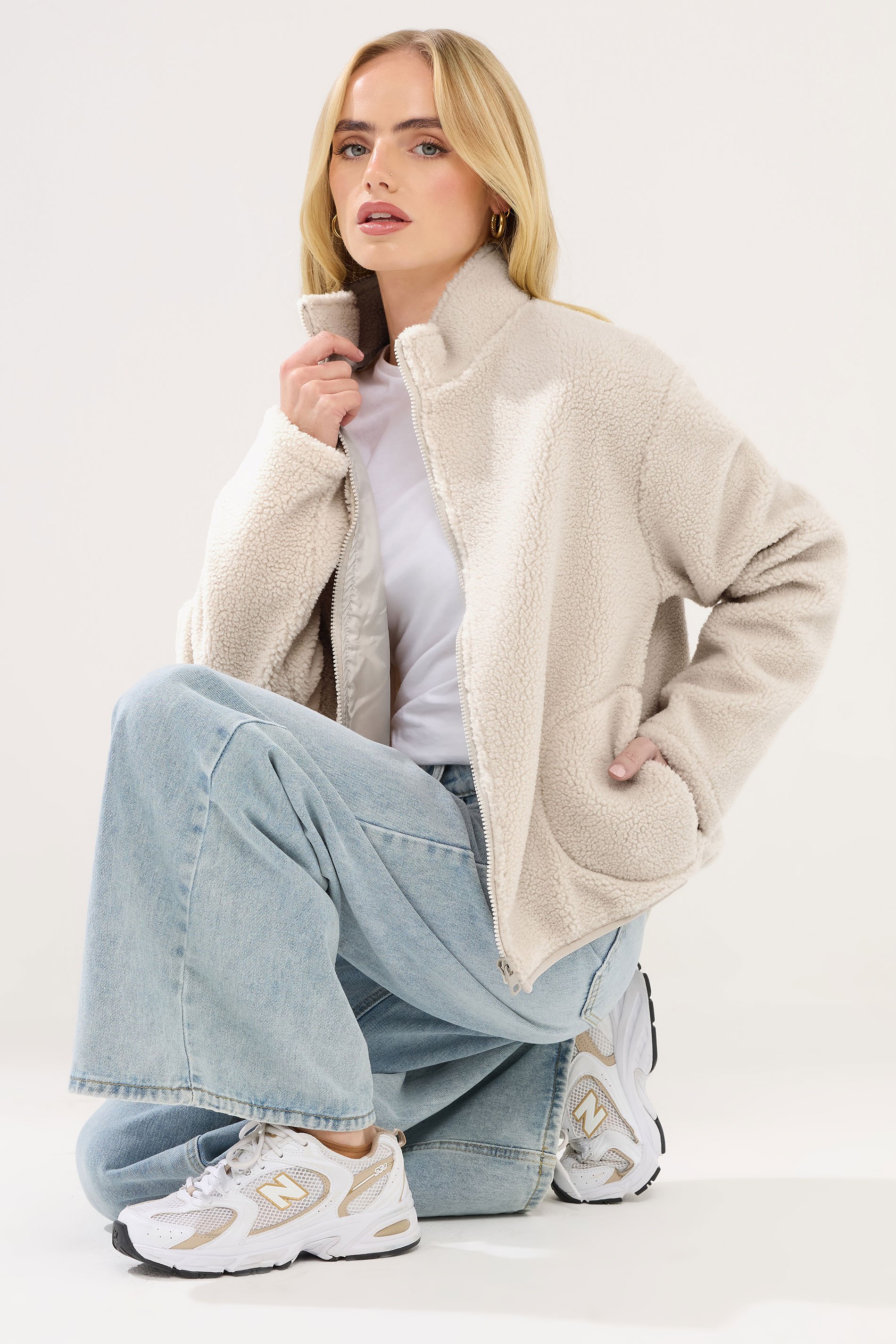 PixieGirl Petite Women's Neutral Brown Zip Fleece Jacket | PixieGirl 1