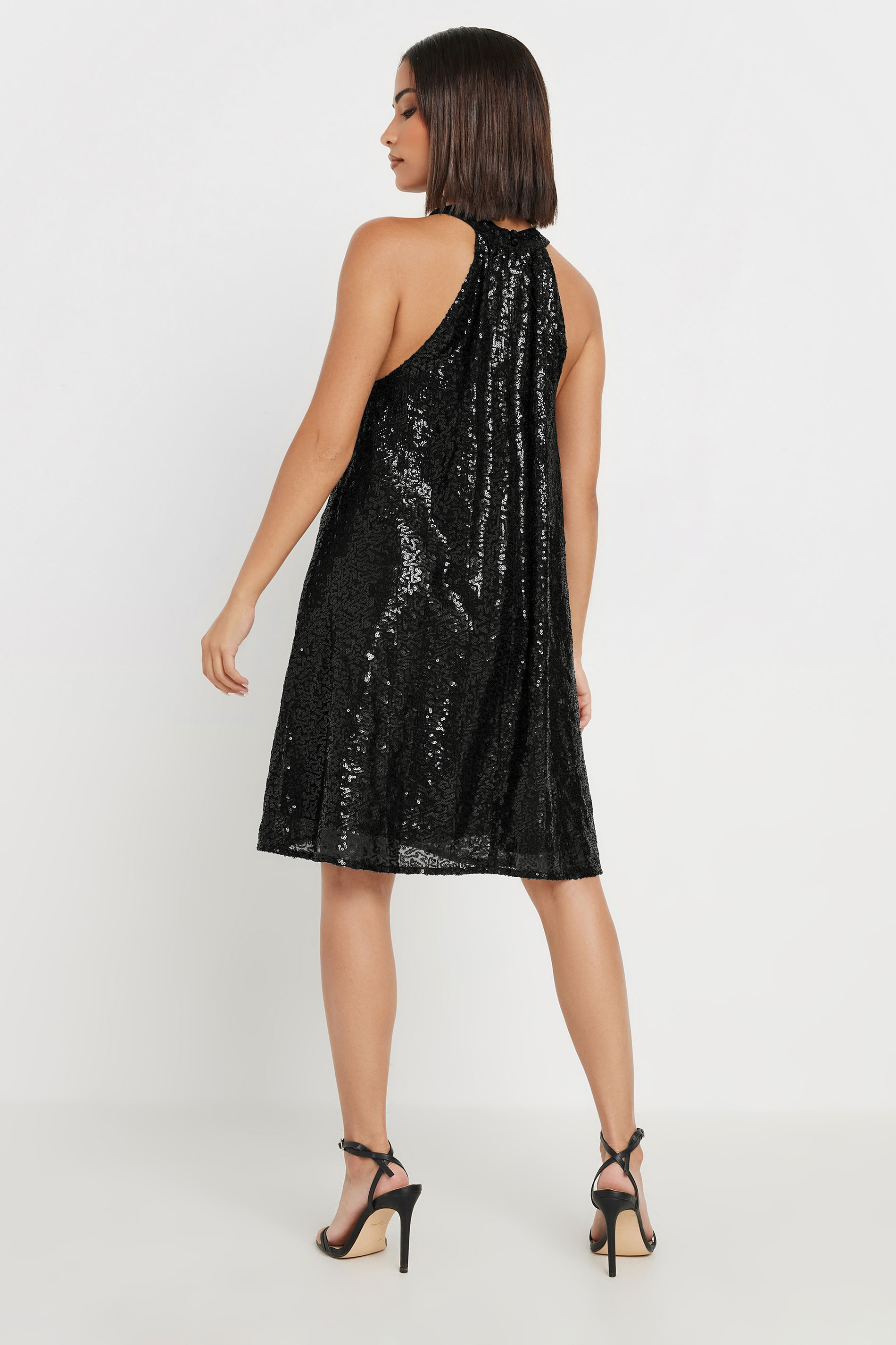PixieGirl Petite Women's Black Sequin Embellished Halter Neck Dress | PixieGirl 4