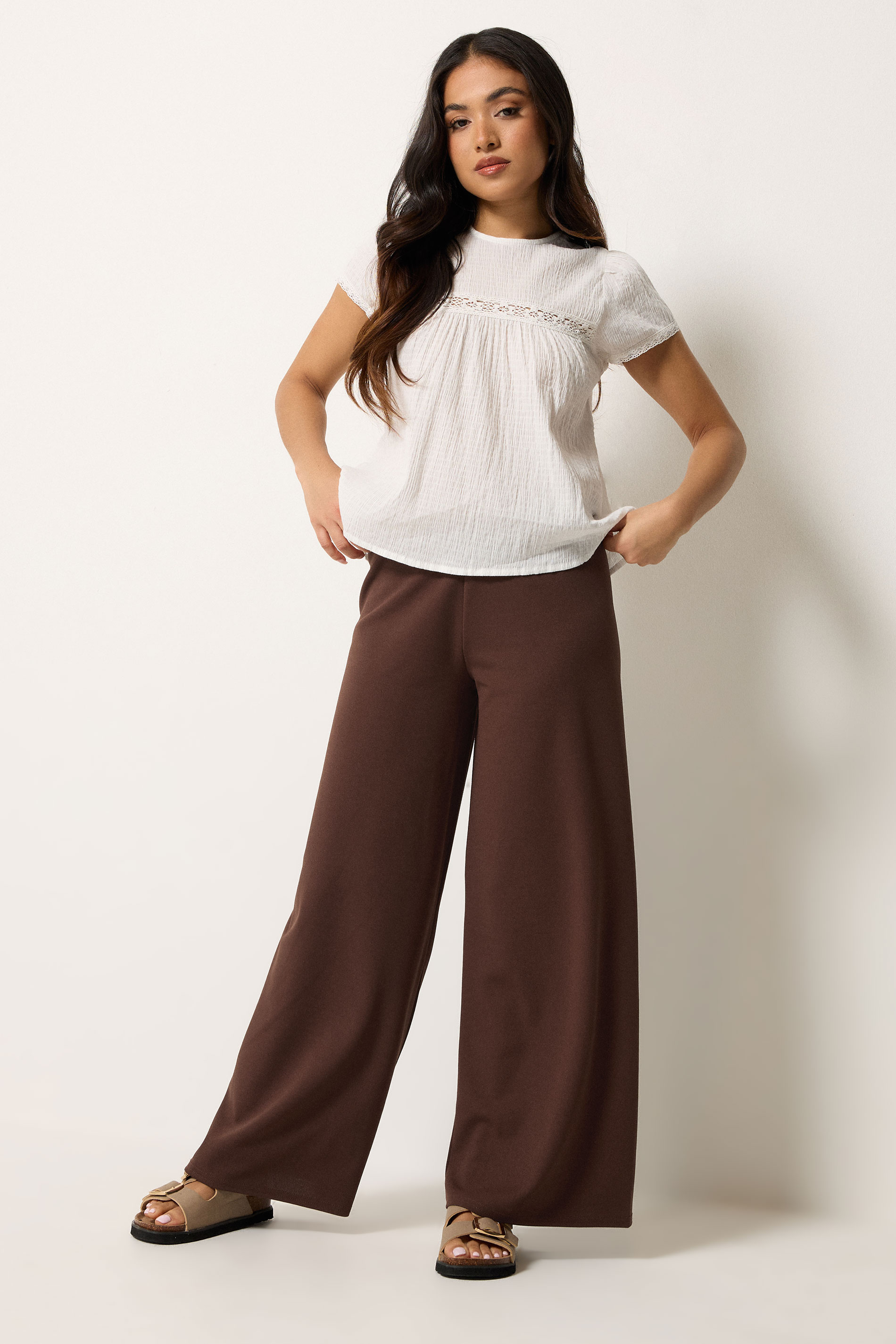 Pixiegirl Women's Brown Petite Chocolate Scuba Wide Leg Trousers Size 10