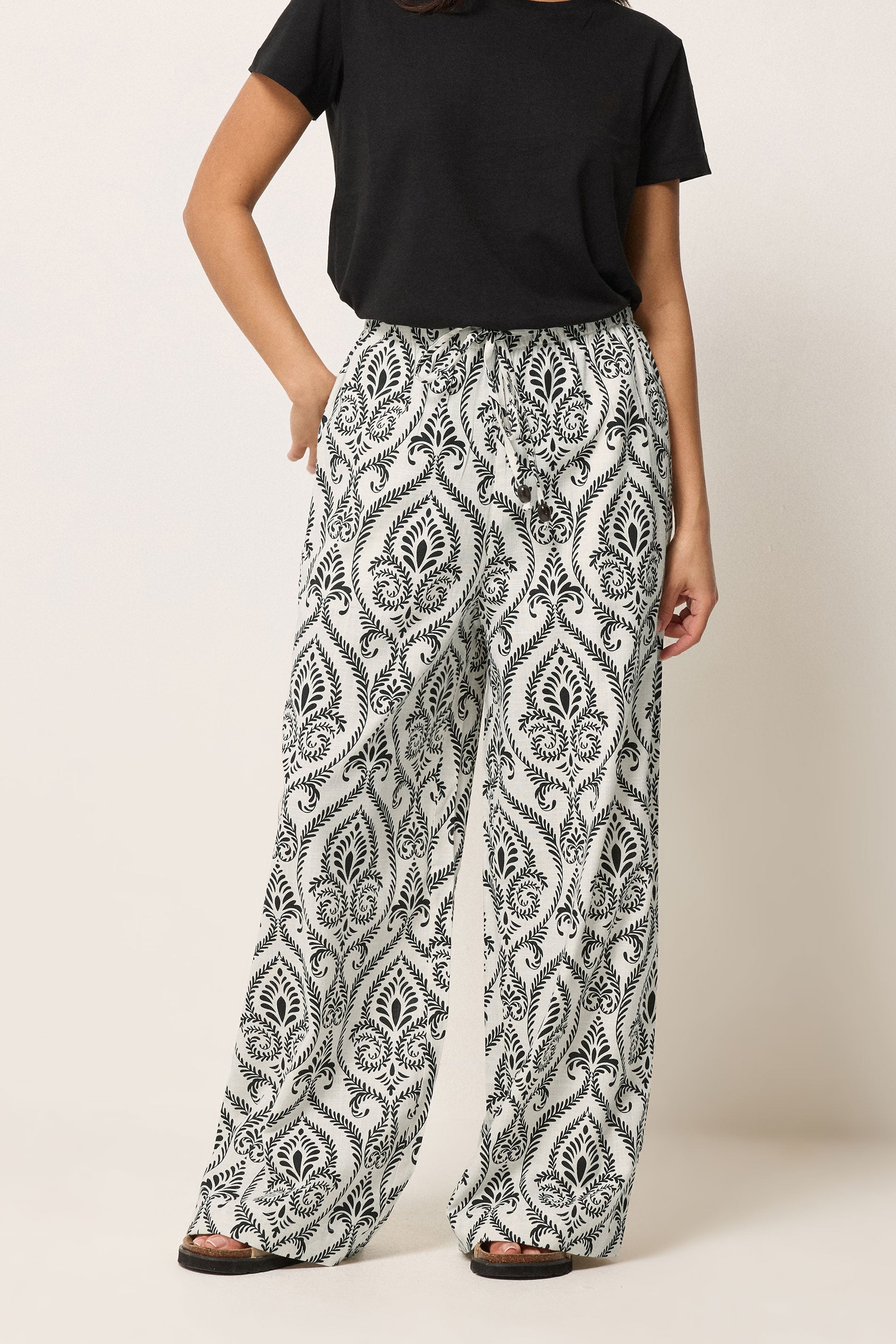 PixieGirl Petite Women's Ivory White Tile Wide Leg Trousers | PixieGirl 1