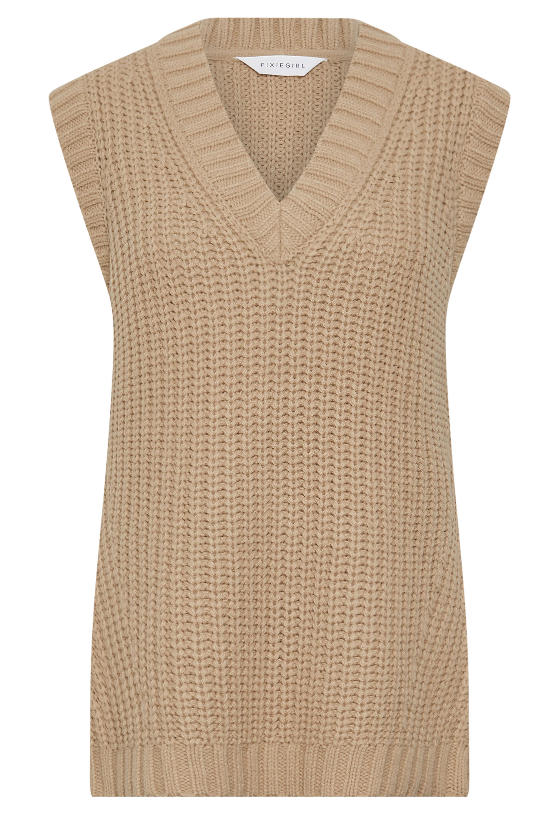 PixieGirl Petite Women's Beige Brown Knitted Sleeveless Jumper | PixieGirl 5