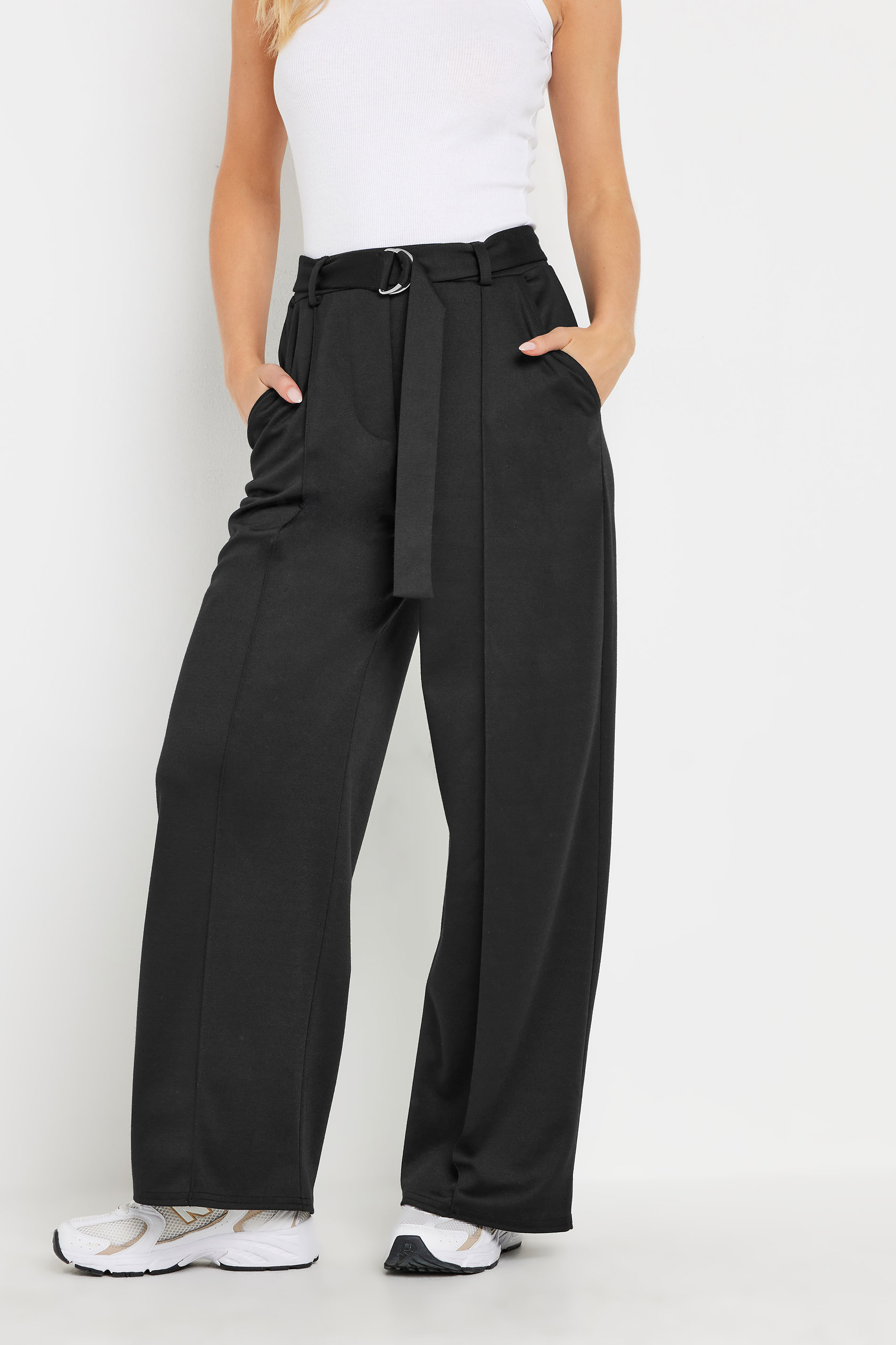 PixieGirl Petite Women's Black Buckle Wide Leg Trousers | PixieGirl 2