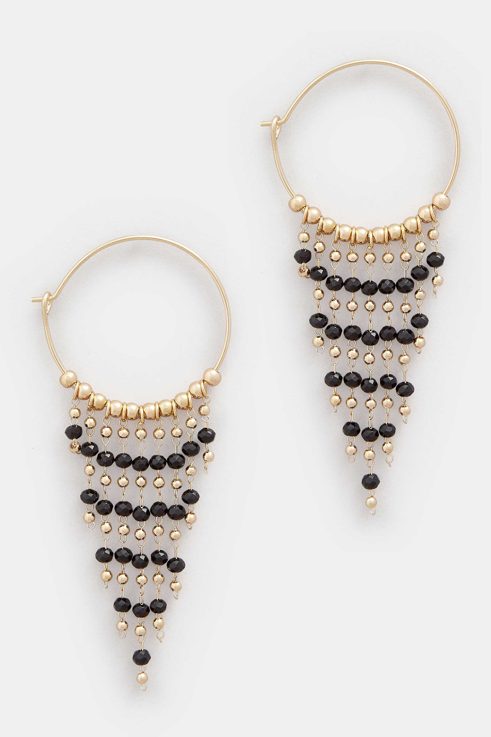 Black Waterfall Bead Hoop Earrings | Yours Clothing 2