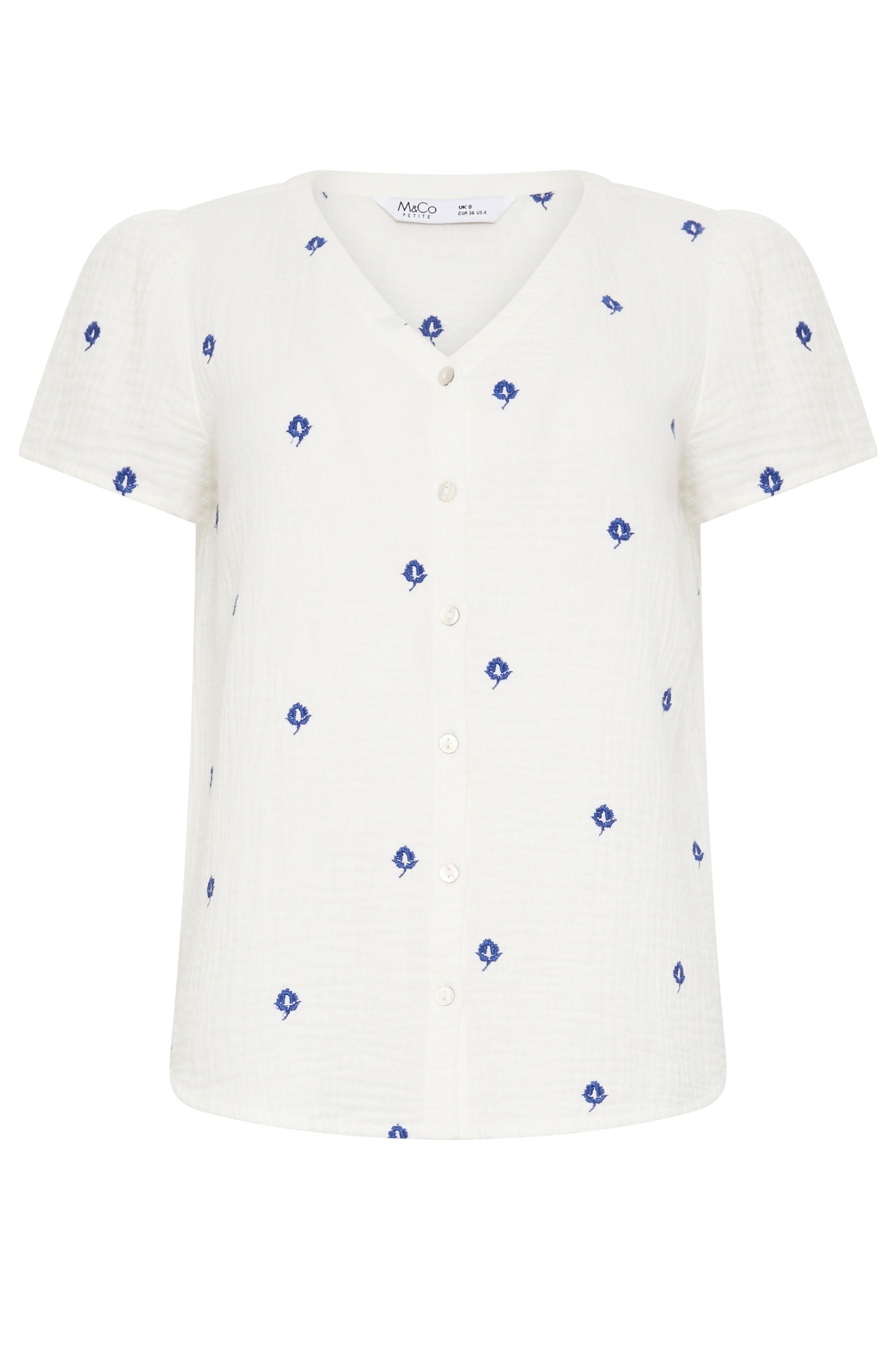 M&Co Petite White Floral Embroidered Cotton Short Sleeve Blouse | M&Co 5