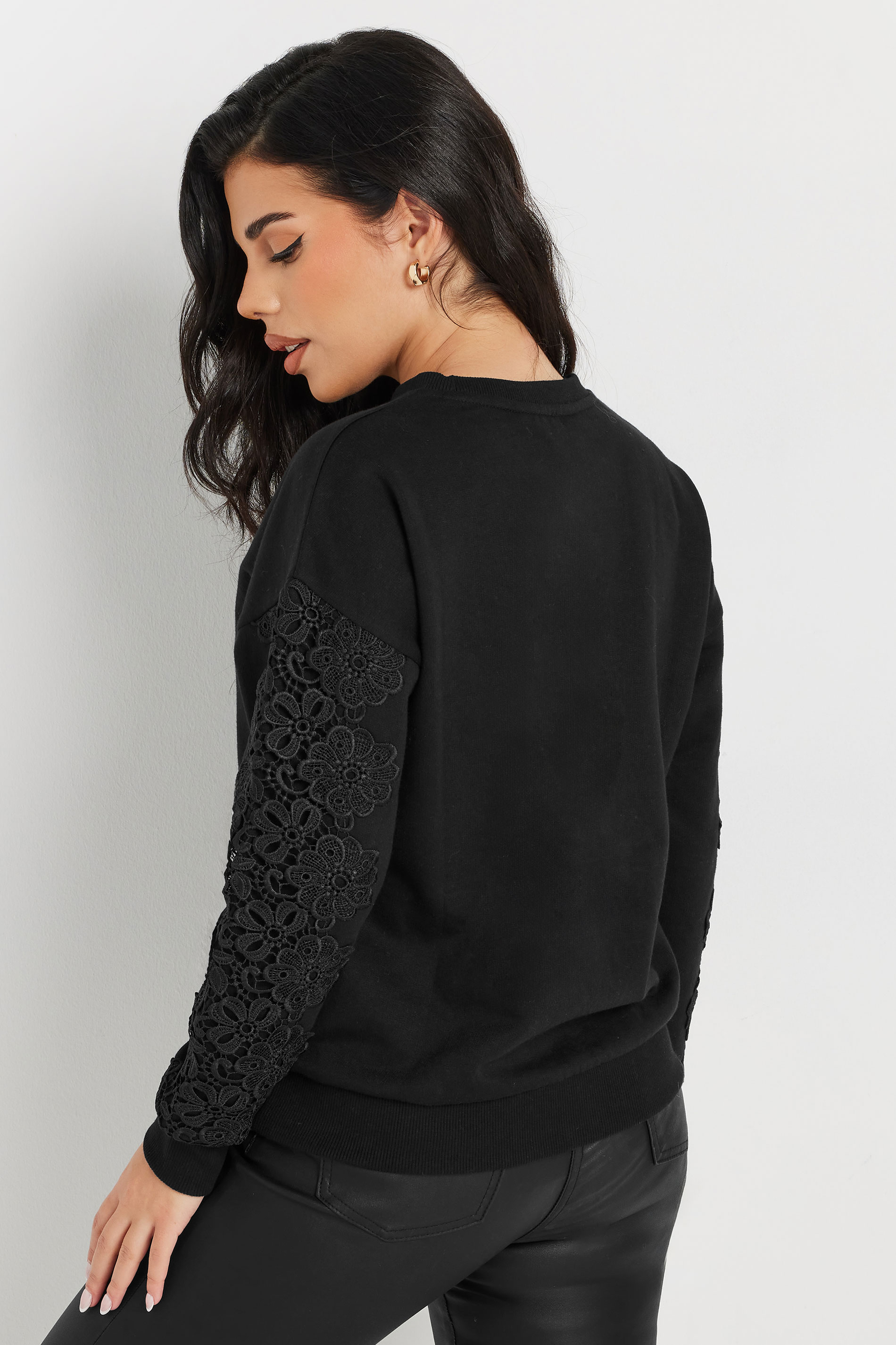 PixieGirl Petite Women's Black Crochet Sleeve Sweatshirt | PixieGirl 4