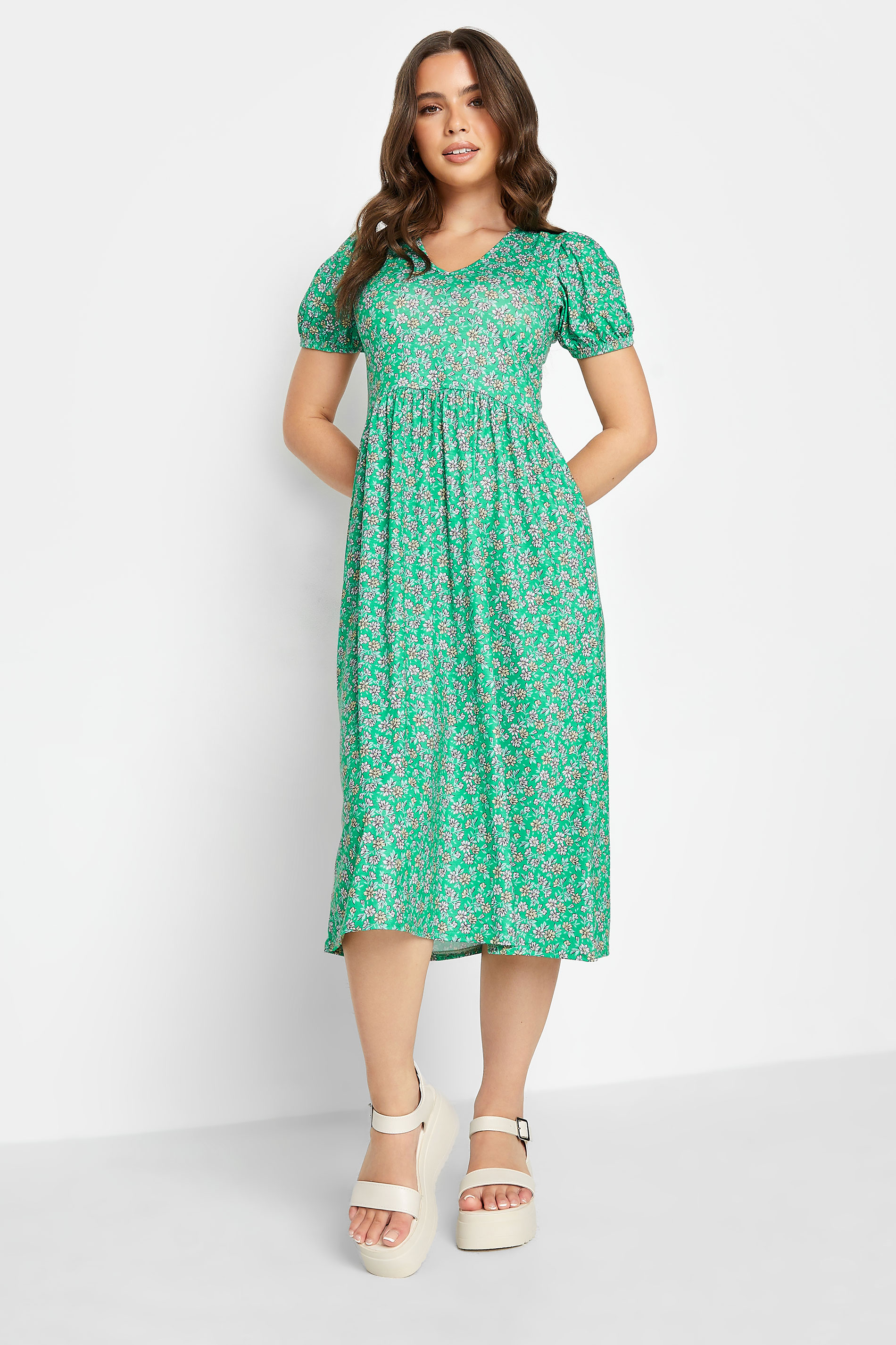 PixieGirl Green Ditsy Floral Print Dress | PixieGirl  1