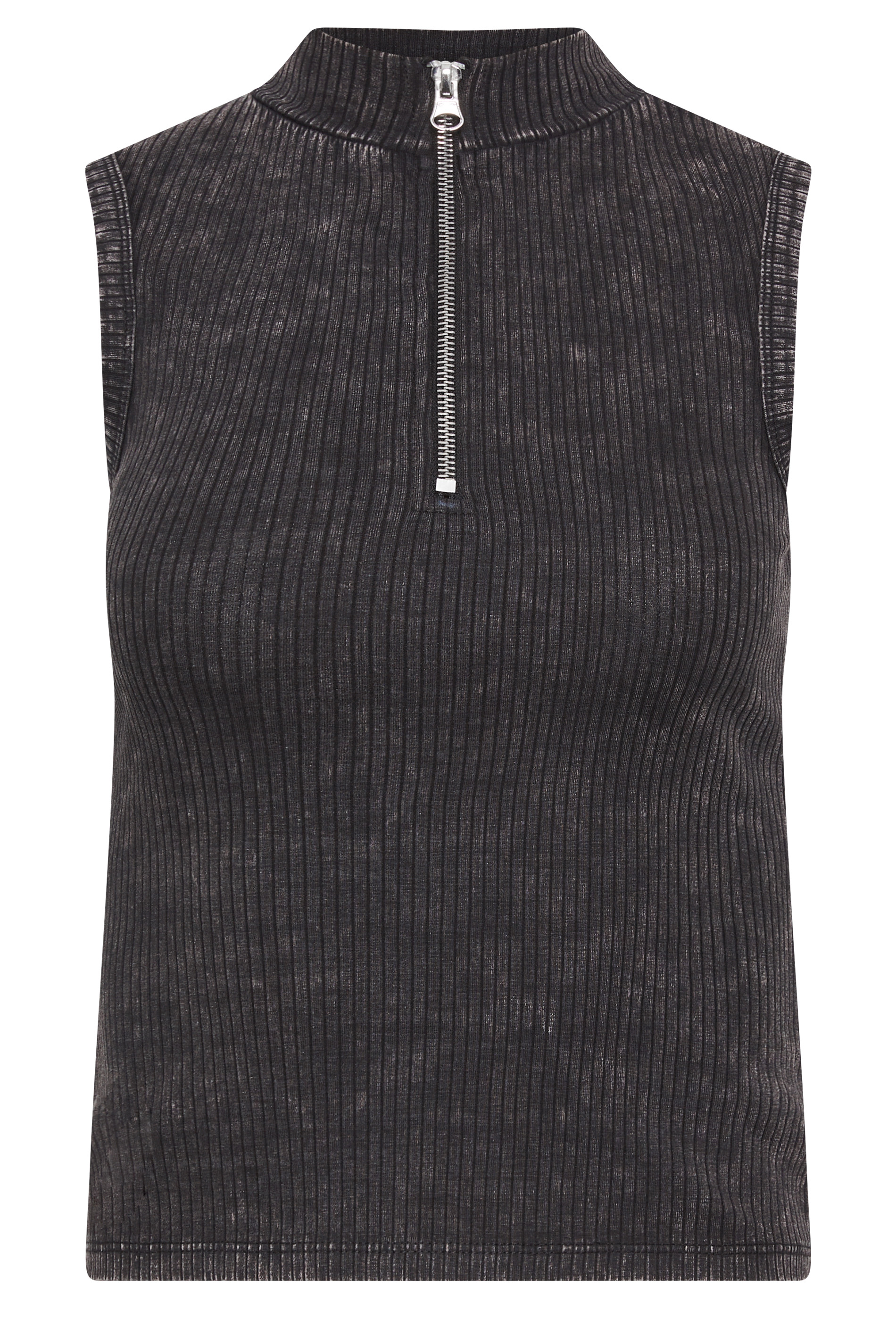 PixieGirl Petite Black Acid Wash Zip Up Vest | PixieGirl  7