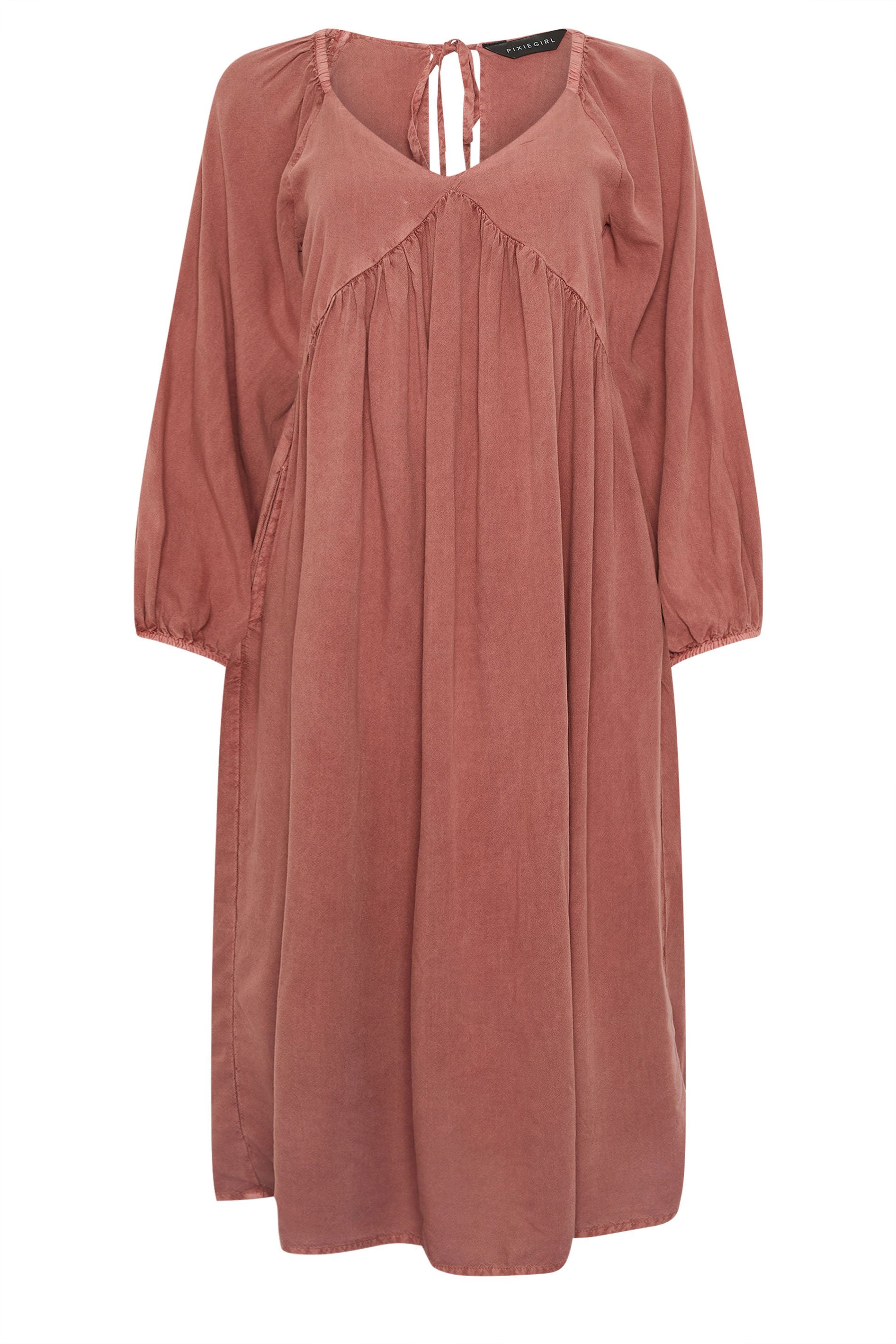 PixieGirl Petite Women's Pink Woven Tie Back Smock Dress | PixieGirl 5
