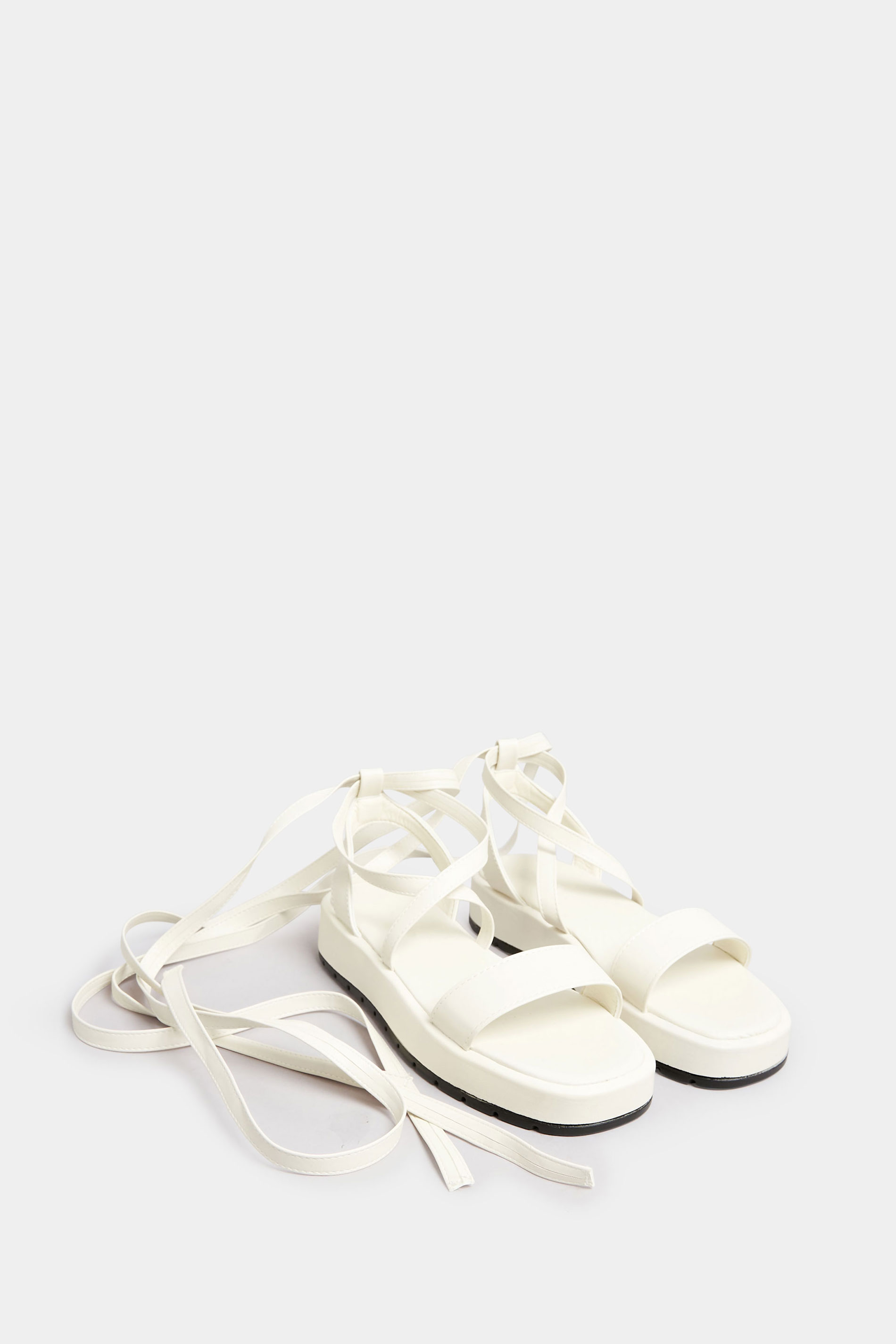 PixieGirl White Ankle Tie Flatform Sandals In Standard Fit | PixieGirl 2