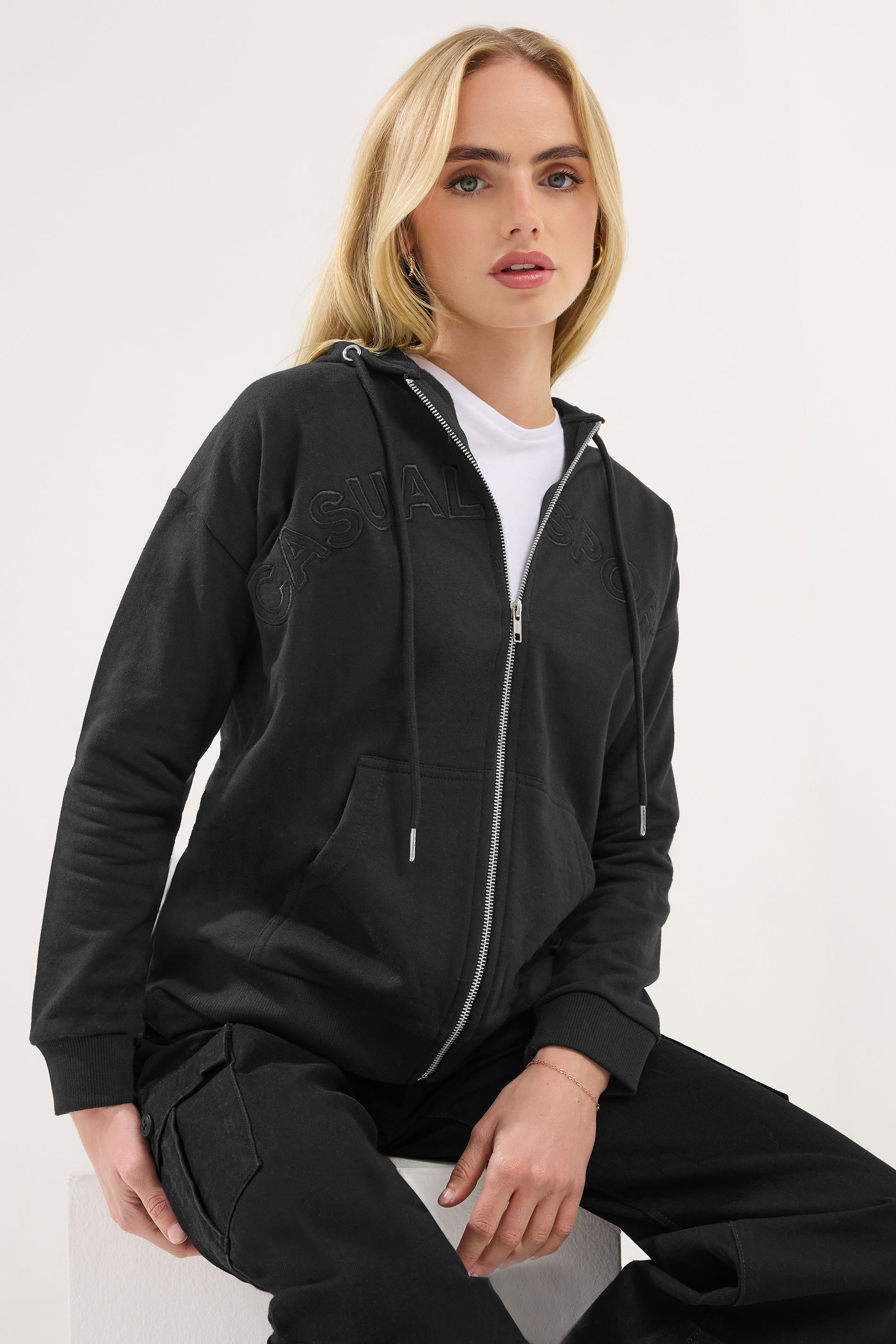 PixieGirl Petite Women's Black Slogan Zip Up Hoodie | PixieGirl 1