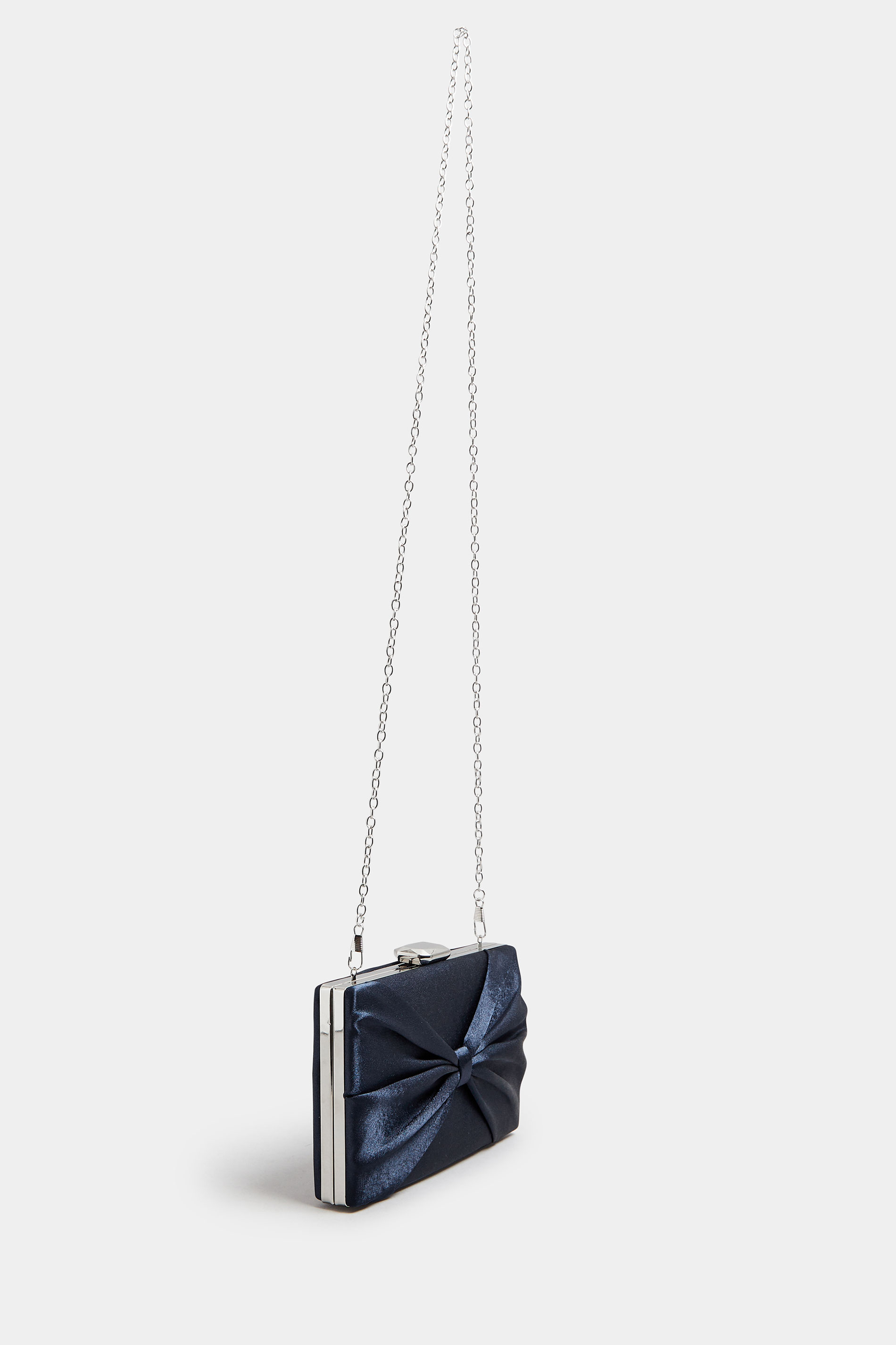 Navy Blue Satin Bow Detail Clutch Bag | Yours Clothing 4