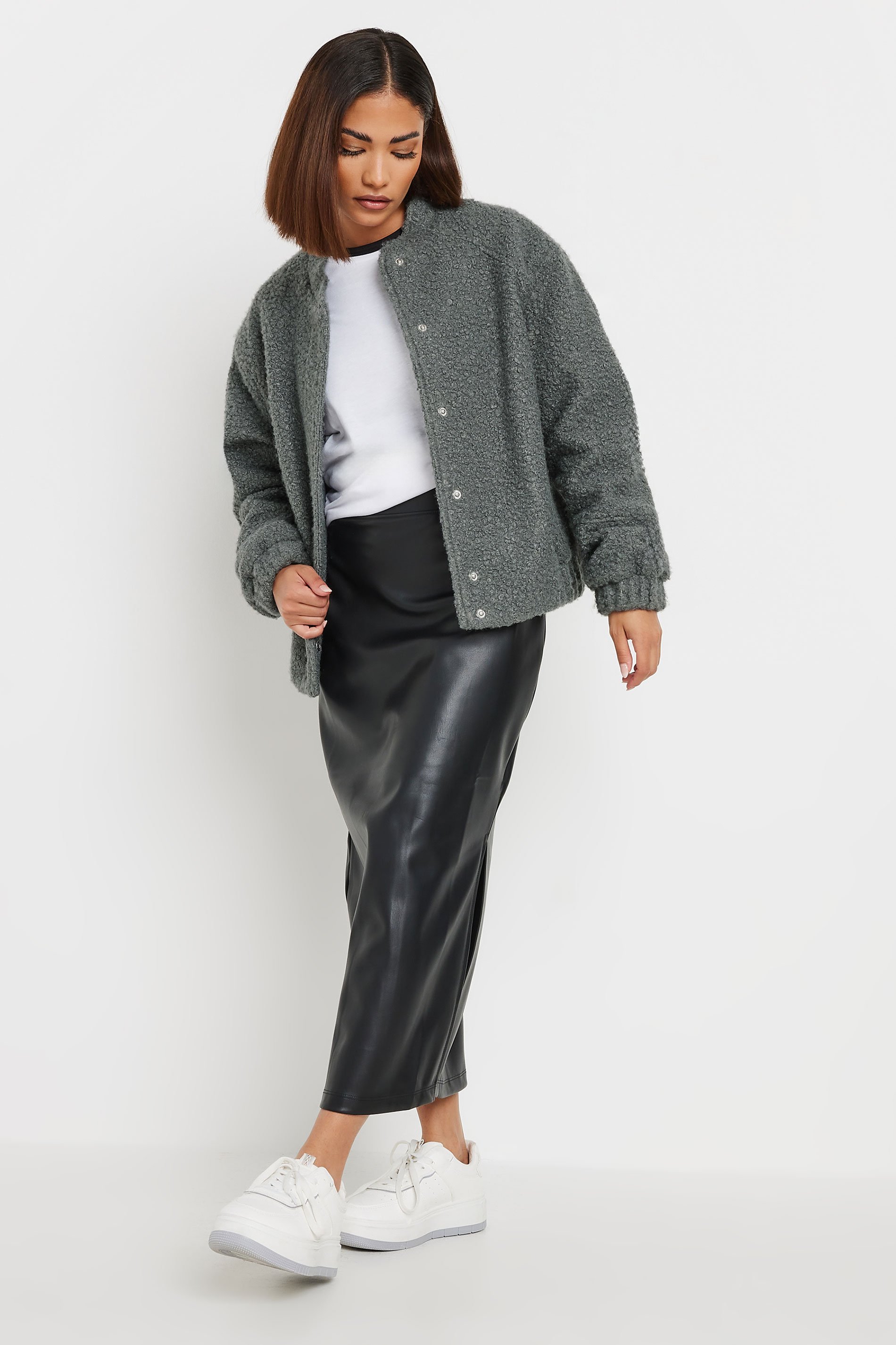 PixieGirl Petite Women's Grey Boucle Bomber Jacket | PixieGirl 2