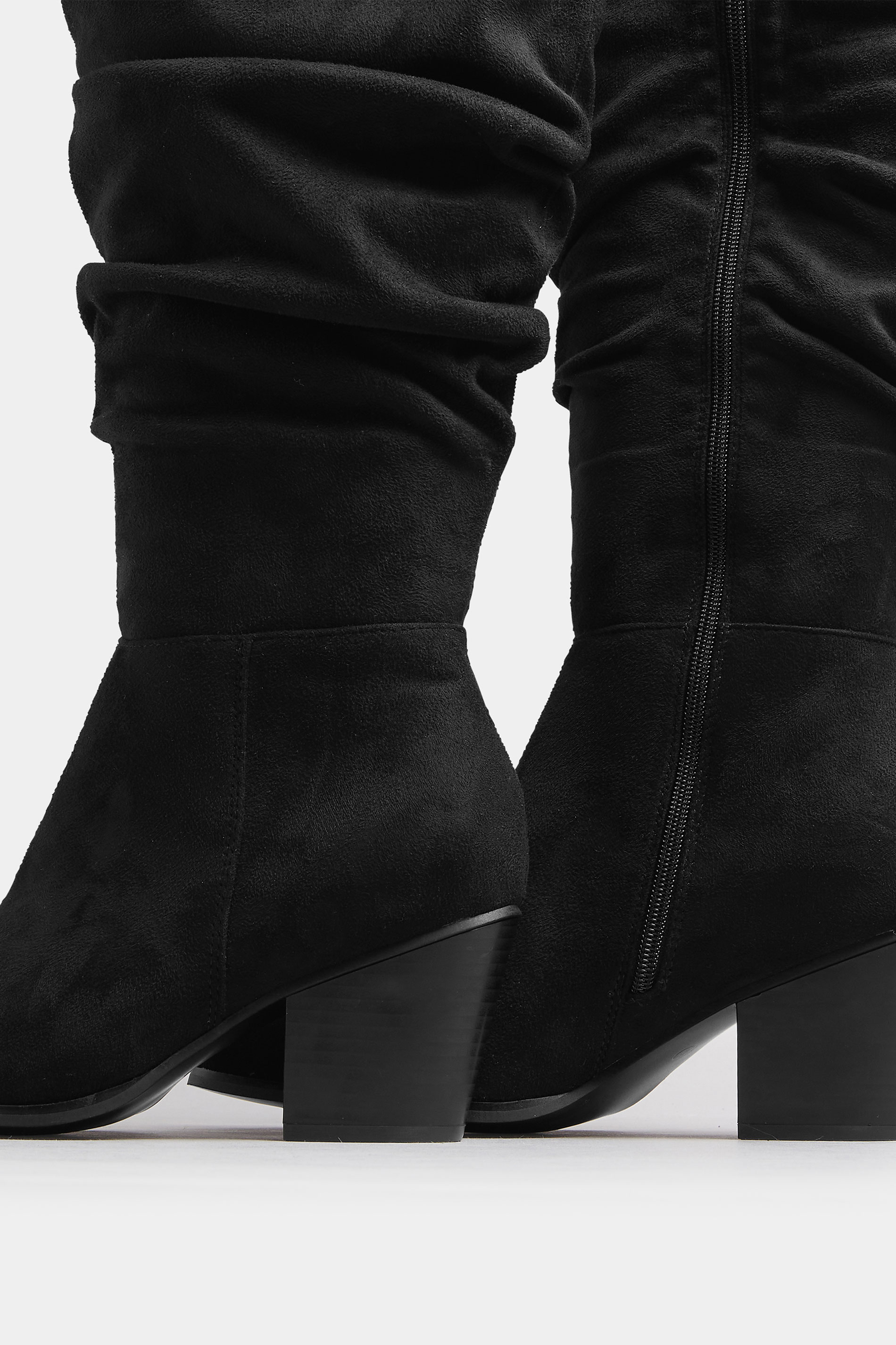 Black Faux Suede Ruched Western Boots In Extra Wide EEE Fit | Yours Clothing 5