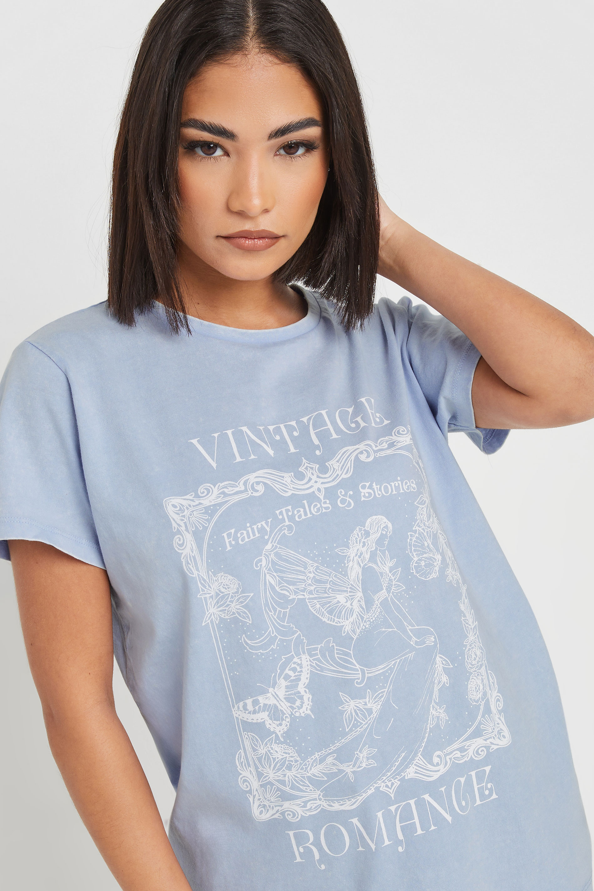 PixieGirl Petite Women's Light Blue 'Vintage Romance' Slogan T-Shirt | PixieGirl 4