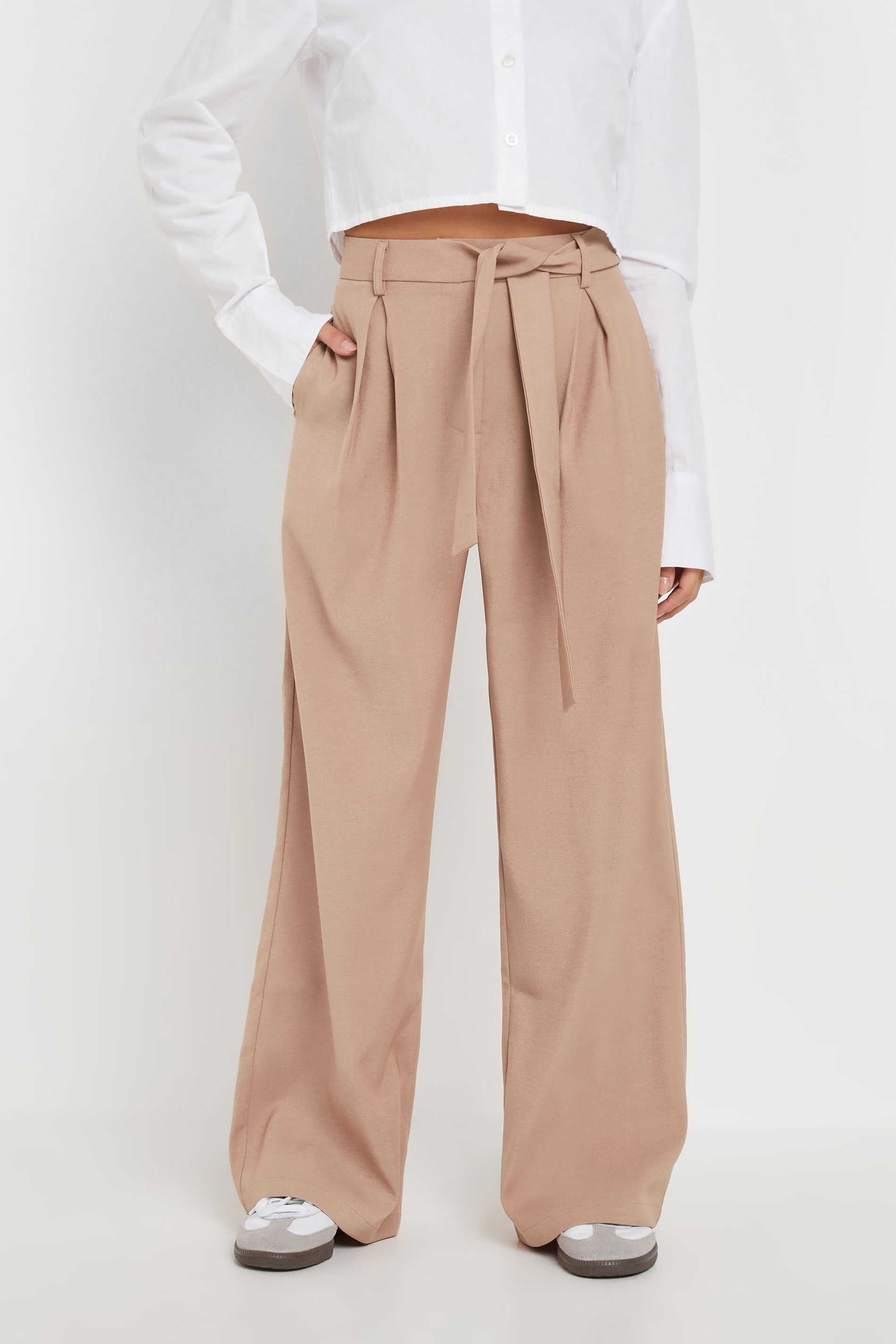 PixieGirl Petite Women's Blush Pink Woven Side Wrap Trousers | PixieGirl 2