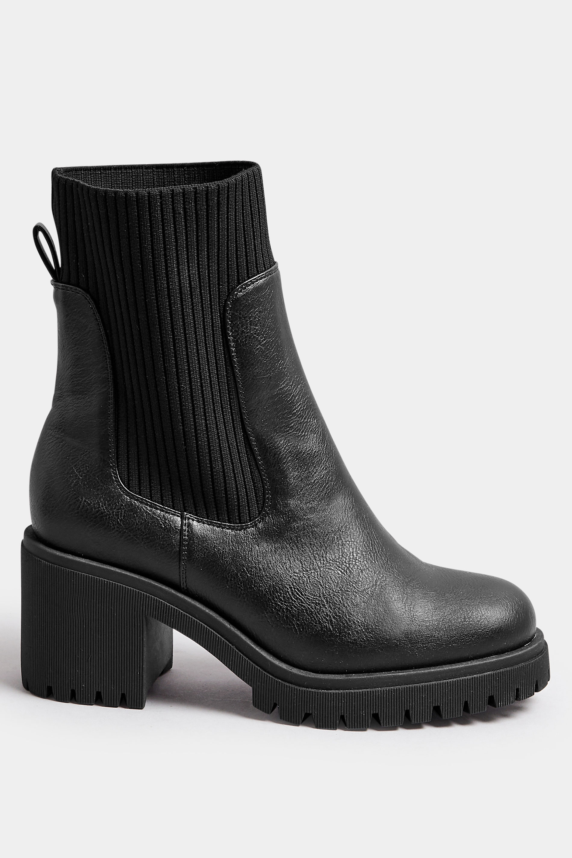 Black Faux Leather Sock Chelsea Boots In Extra Wide EEE Fit | Yours Clothing 3