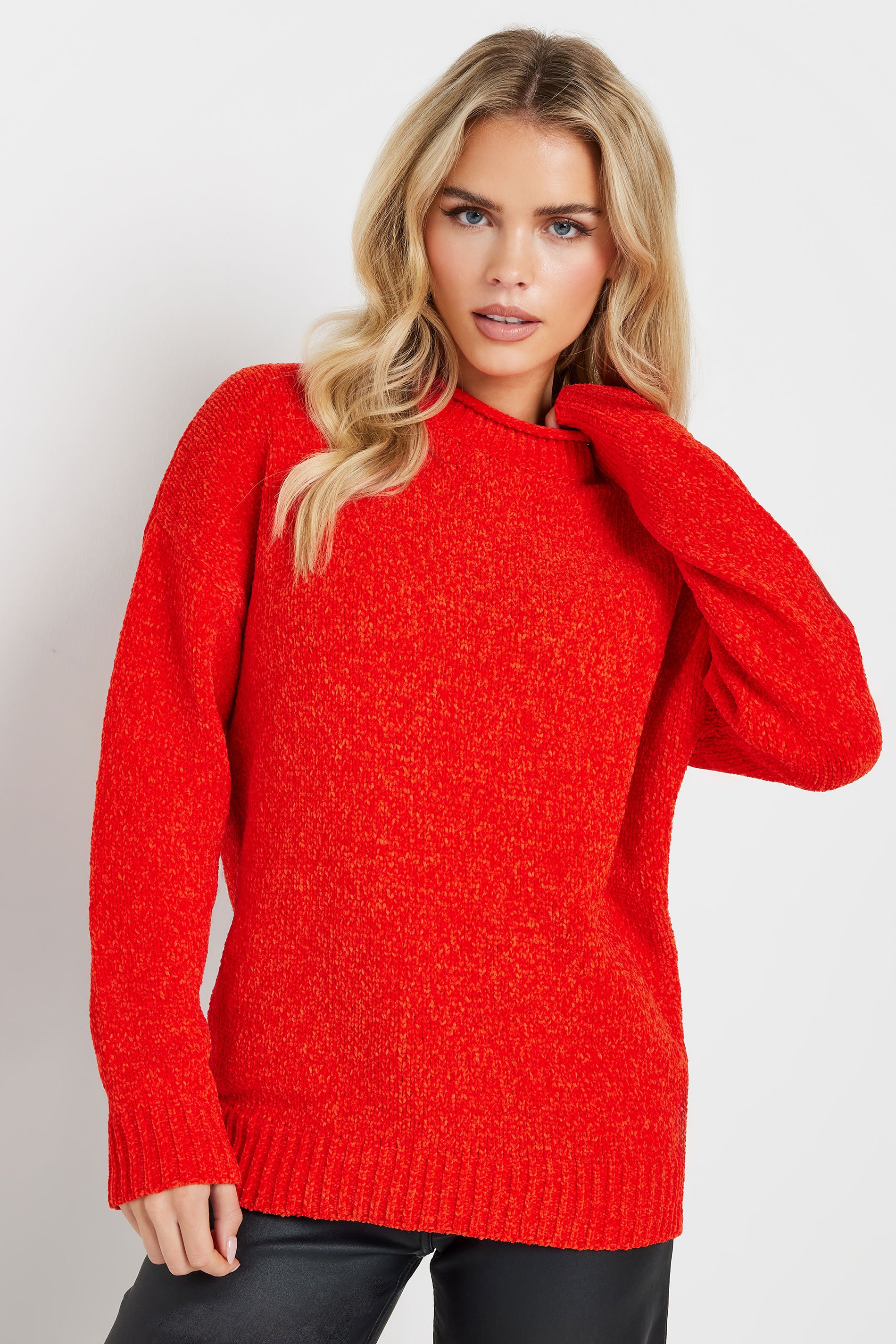 PixieGirl Petite Women's Coral Orange Chenille High Neck Jumper | PixieGirl 1