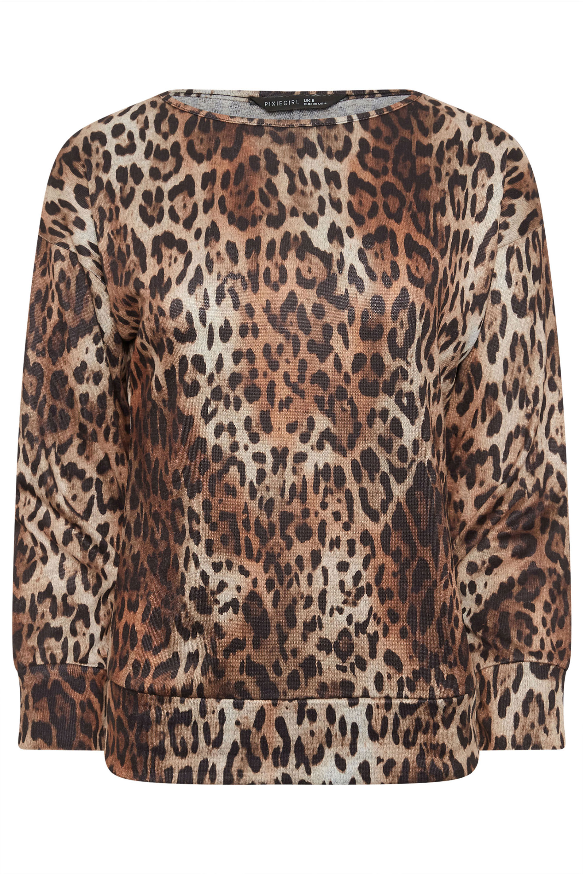 PixieGirl Petite Women's Brown Soft Touch Leopard Print Jumper | PixieGirl 6