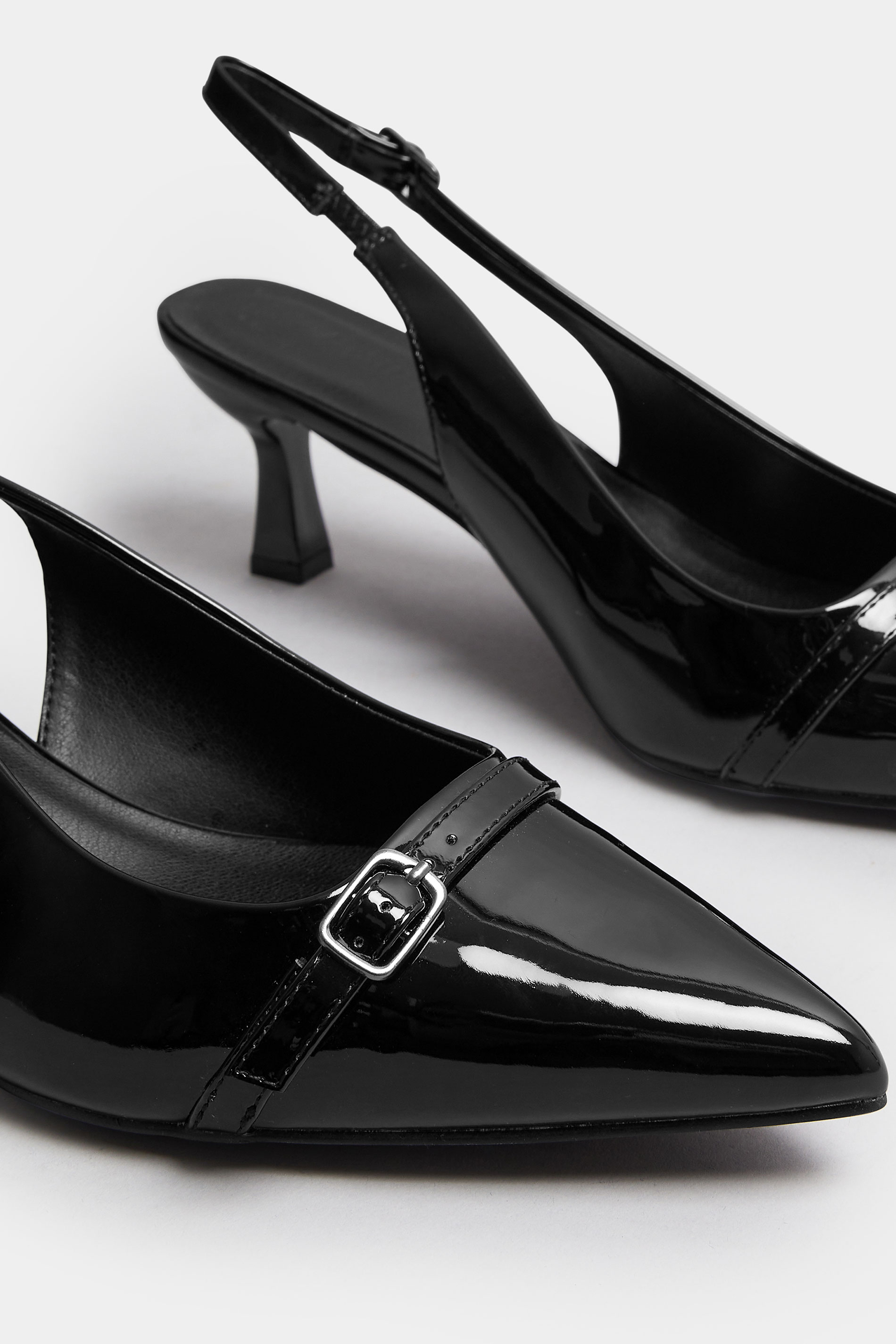 Black Buckle Slingback Court Shoes In Extra Wide EEE Fit | Yours Clothing 5