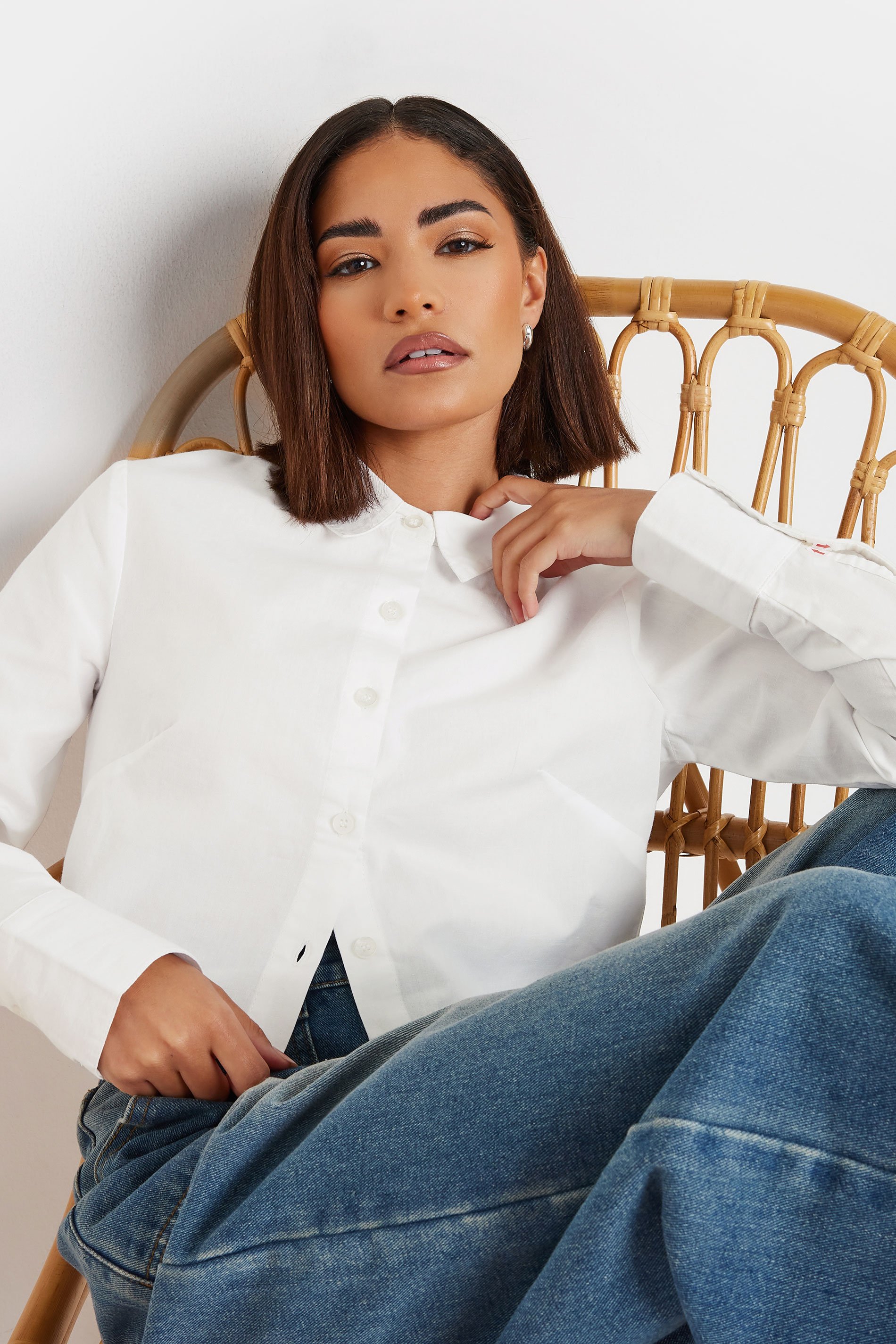 PixieGirl Petite Women's White Long Sleeve Cropped Shirt | PixieGirl 2