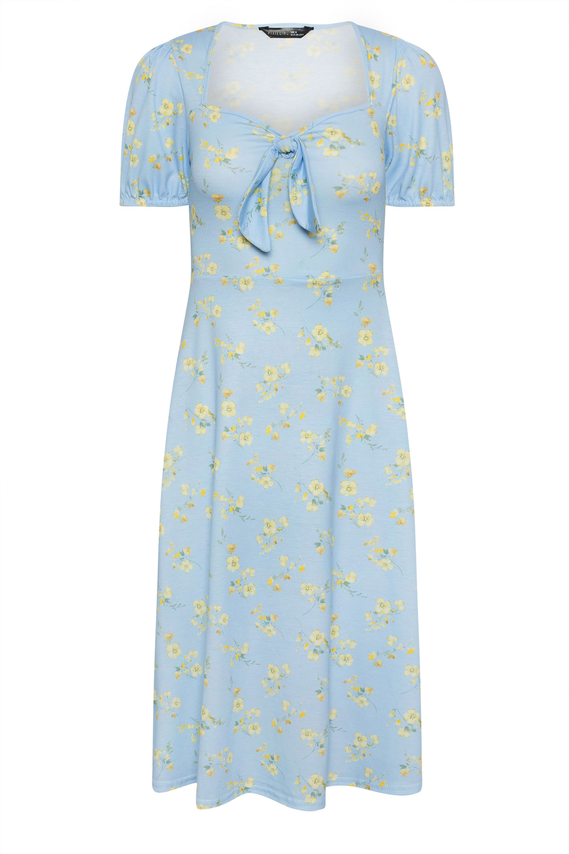 PixieGirl Petite Women's Blue Floral Tie Front Midi Dress | PixieGirl 5