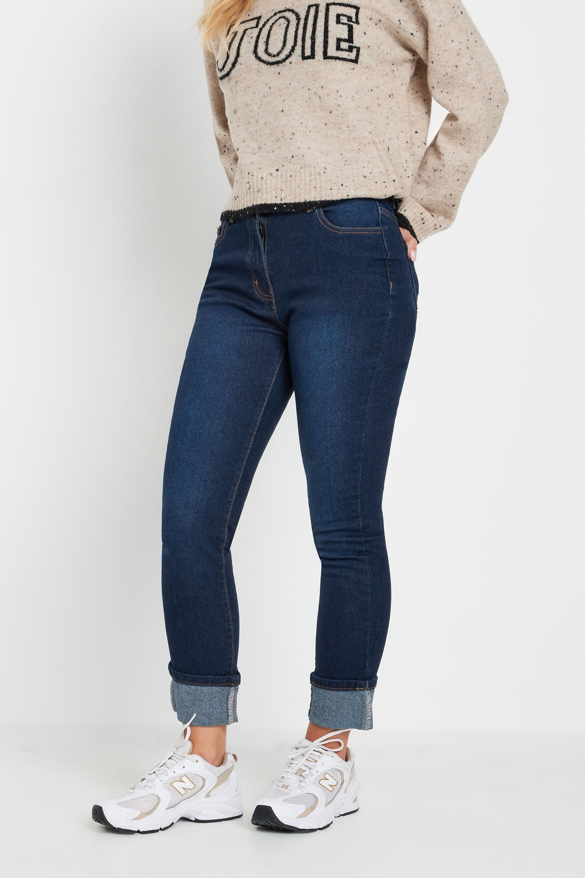 PixieGirl Petite Women's Dark Blue Stretch  Turn Up Straight Leg Jeans | PixieGirl 2