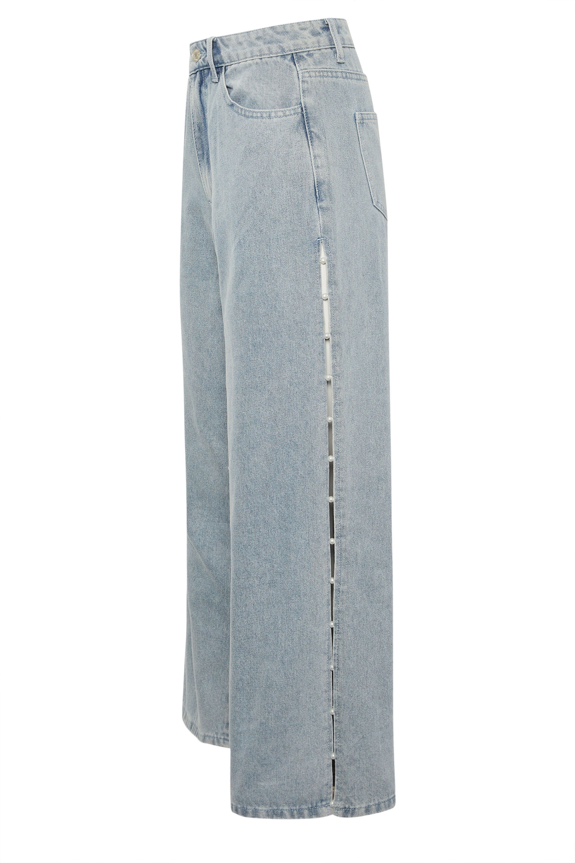 PixieGirl Petite Women's Light Blue Non-Stretch Pearl Detail Jeans | PixieGirl 7