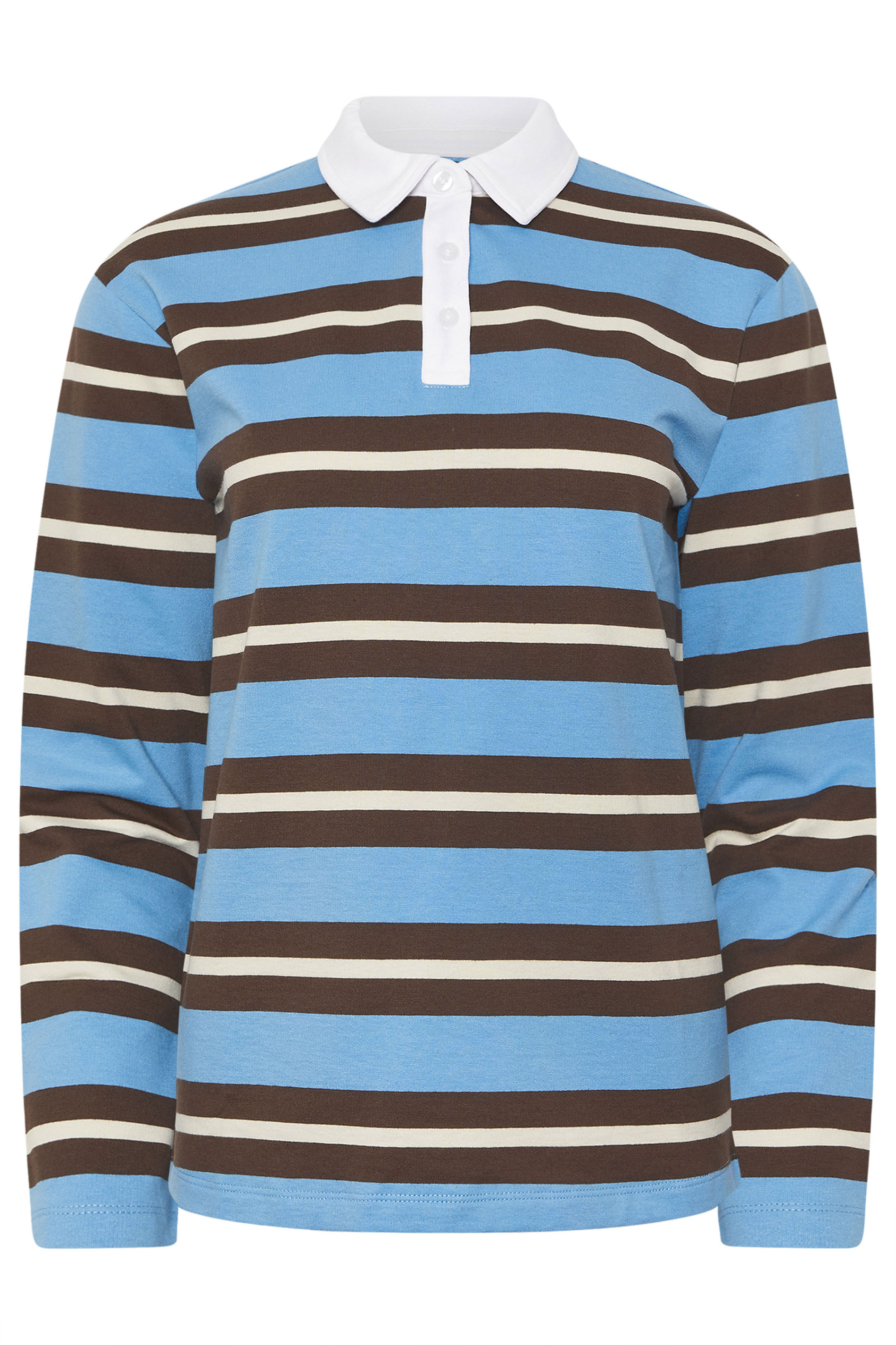 PixieGirl Petite Women's Brown & Blue Striped Rugby T-Shirt | PixieGirl 5