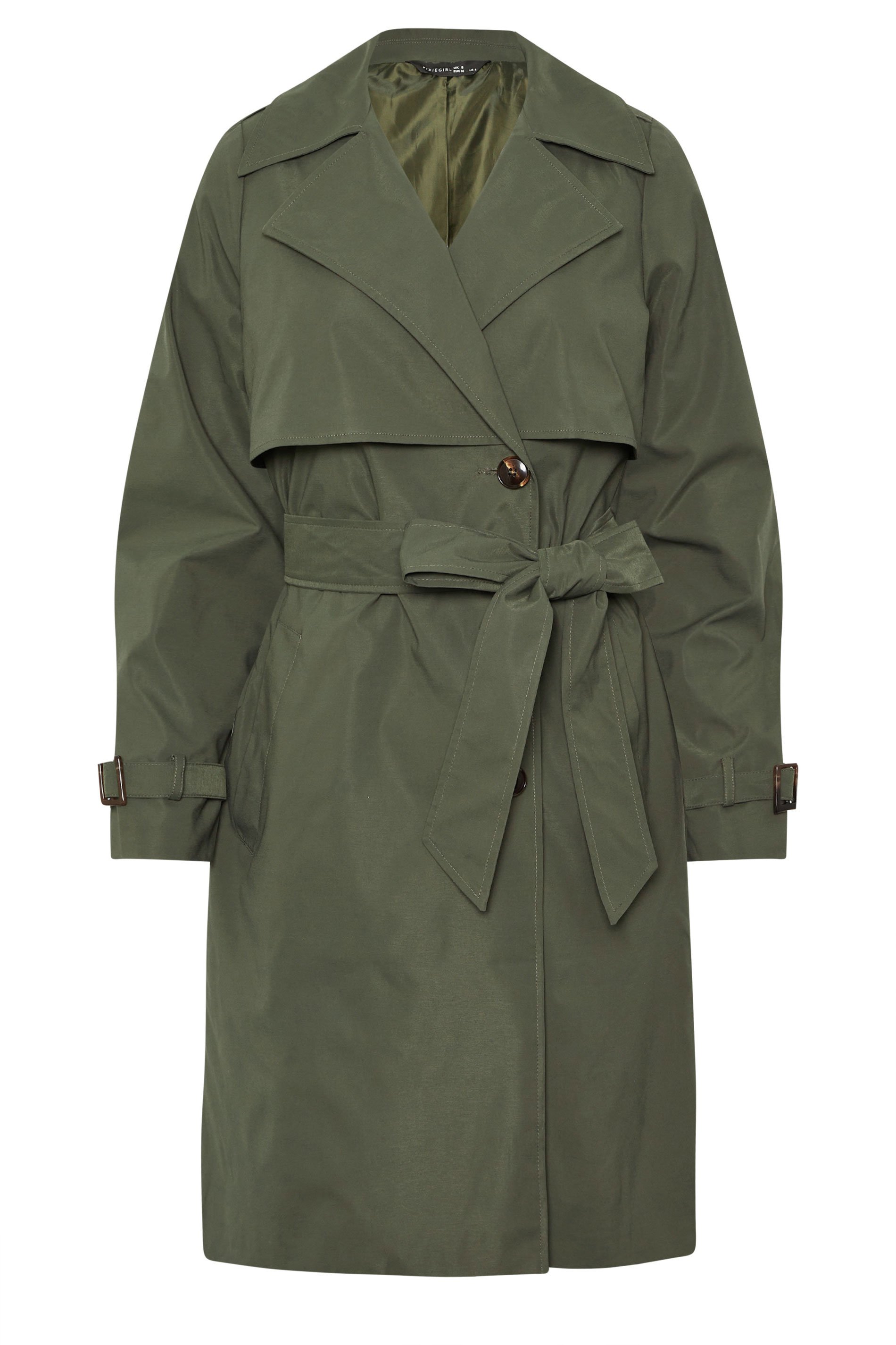 PixieGirl Petite Women's Khaki Green Trench Coat | PixieGirl 1