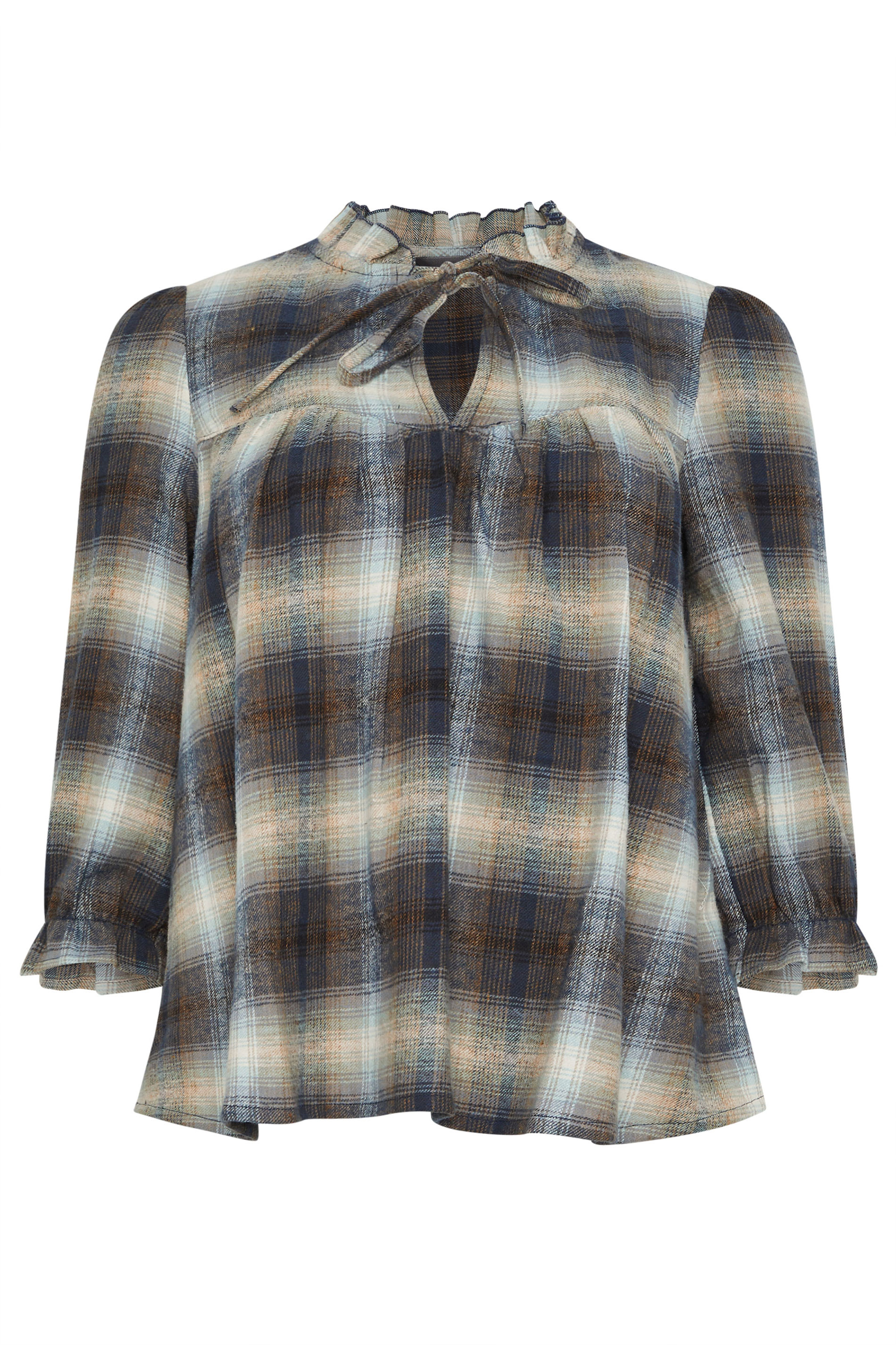 PixieGirl Petite Women's Blue Brushed Check Tie Front Smock Top | PixieGirl 6