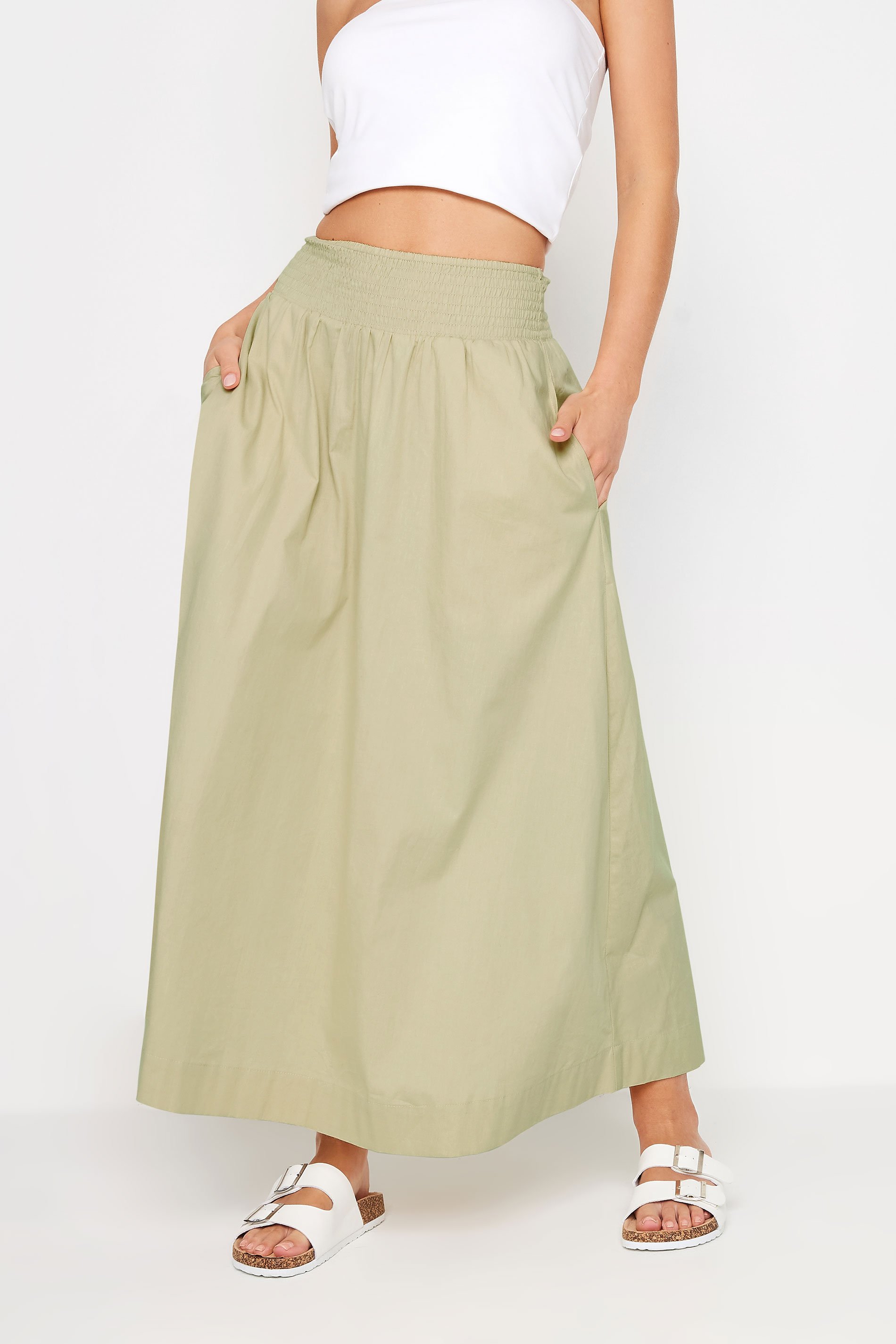 PixieGirl Petite Women's Stone Brown Poplin Maxi Skirt | PixieGirl 1