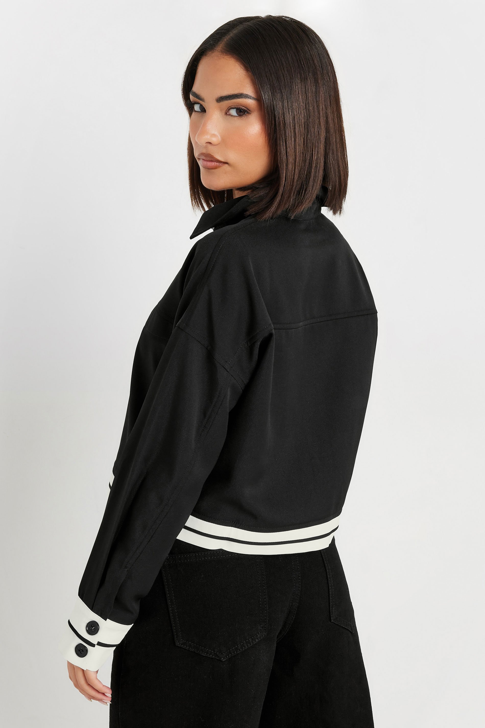 PixieGirl Petite Women's Black Contrast Hemline Cropped Shirt | PixieGirl 3